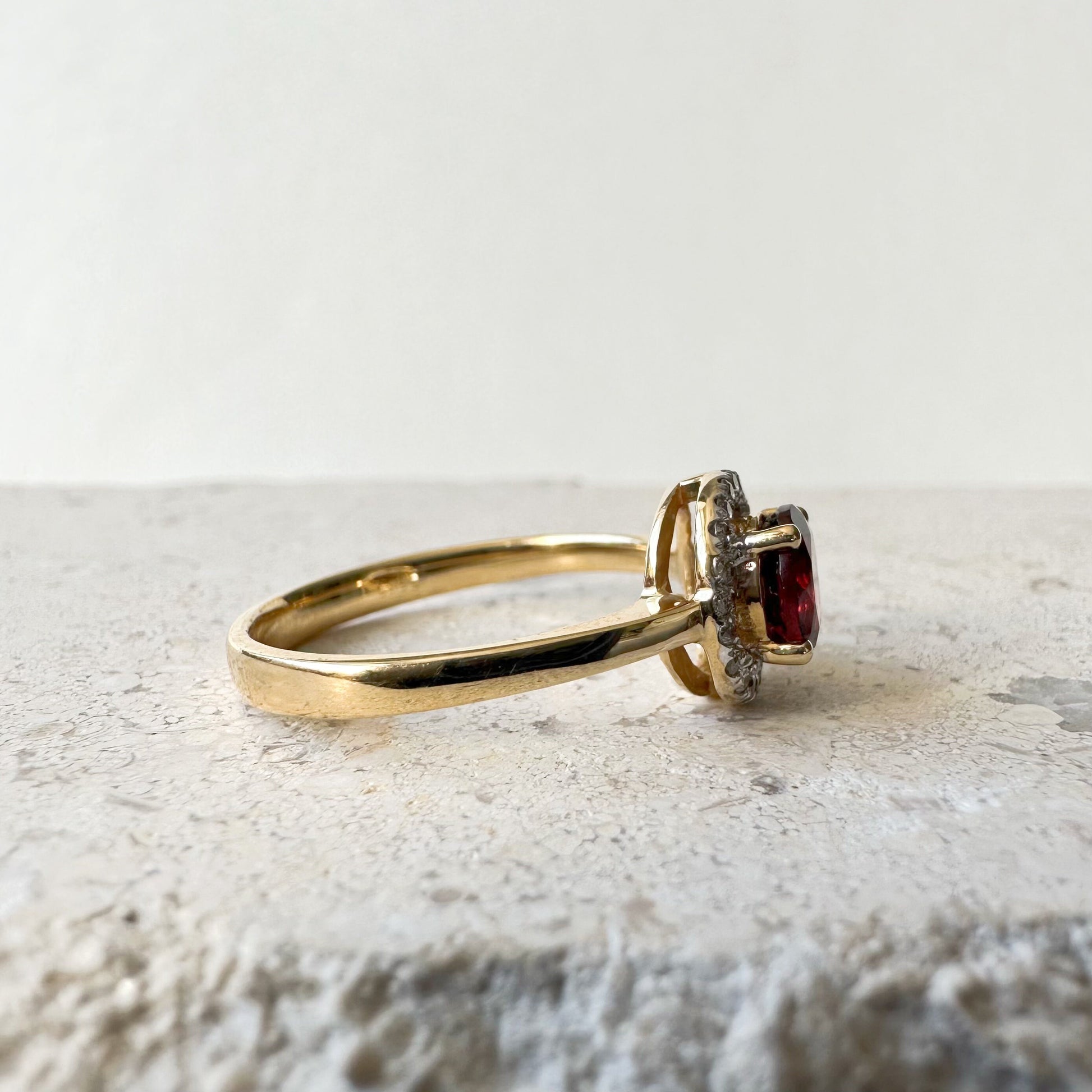 14K Solid Yellow Gold Natural Garnet Diamond Ring | Genuine Garnet Halo Ring | January Birthstone | Engagement Promise Ring Gift