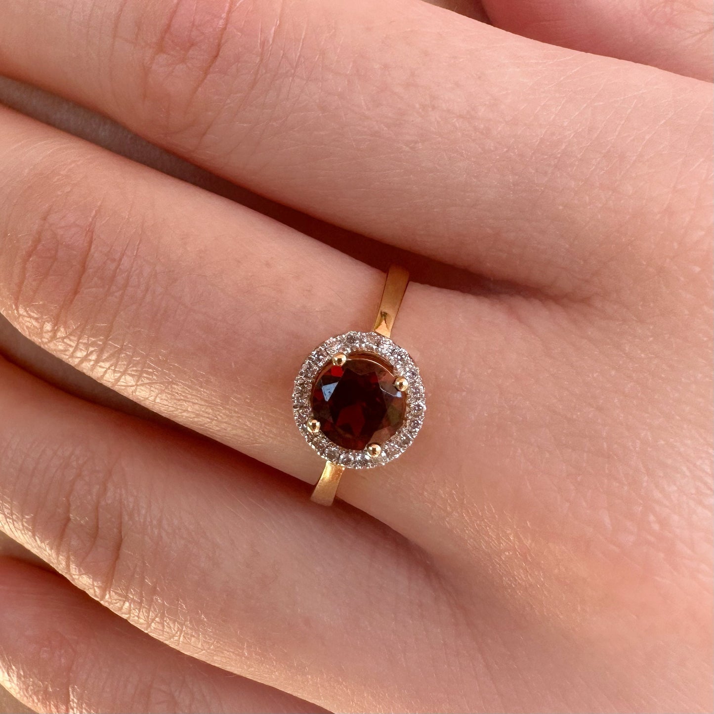 14K Solid Yellow Gold Natural Garnet Diamond Ring | Genuine Garnet Halo Ring | January Birthstone | Engagement Promise Ring Gift
