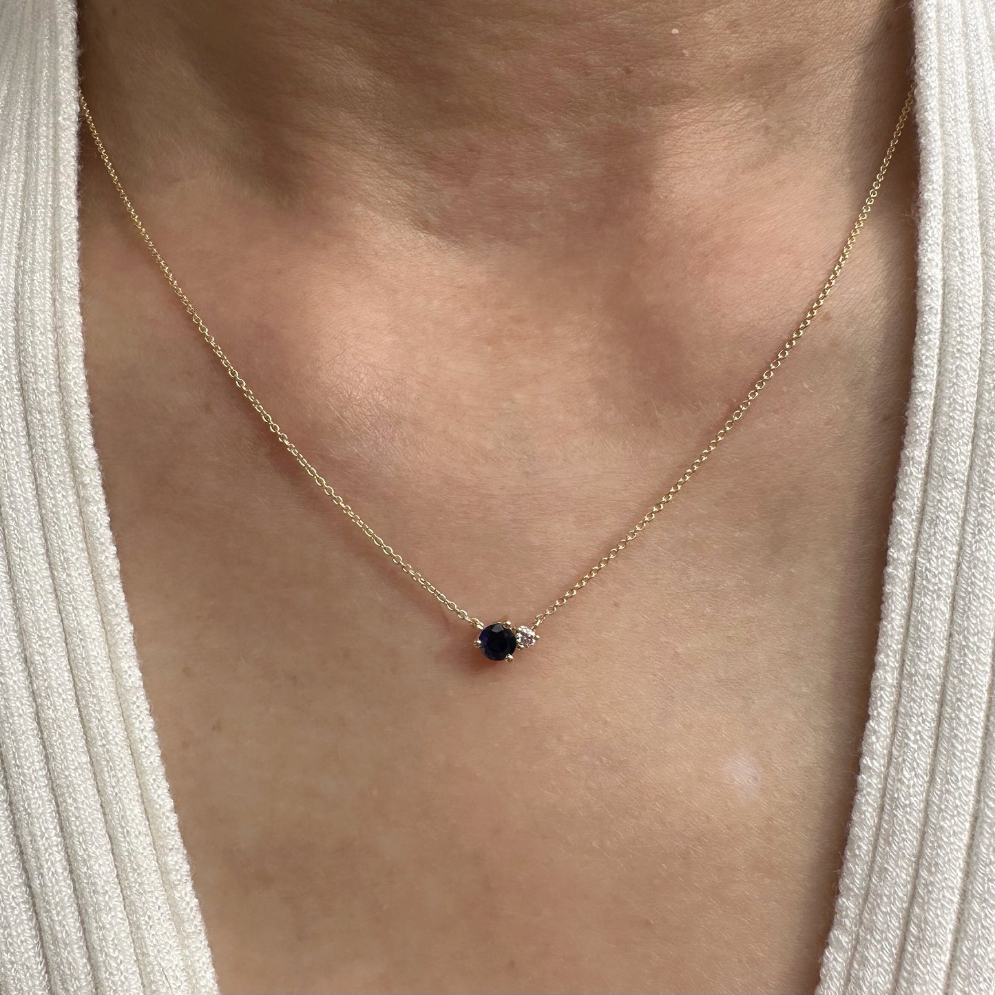 14K Solid Gold Genuine Diamond and Ruby/Sapphire/Emerald Stacked Necklace