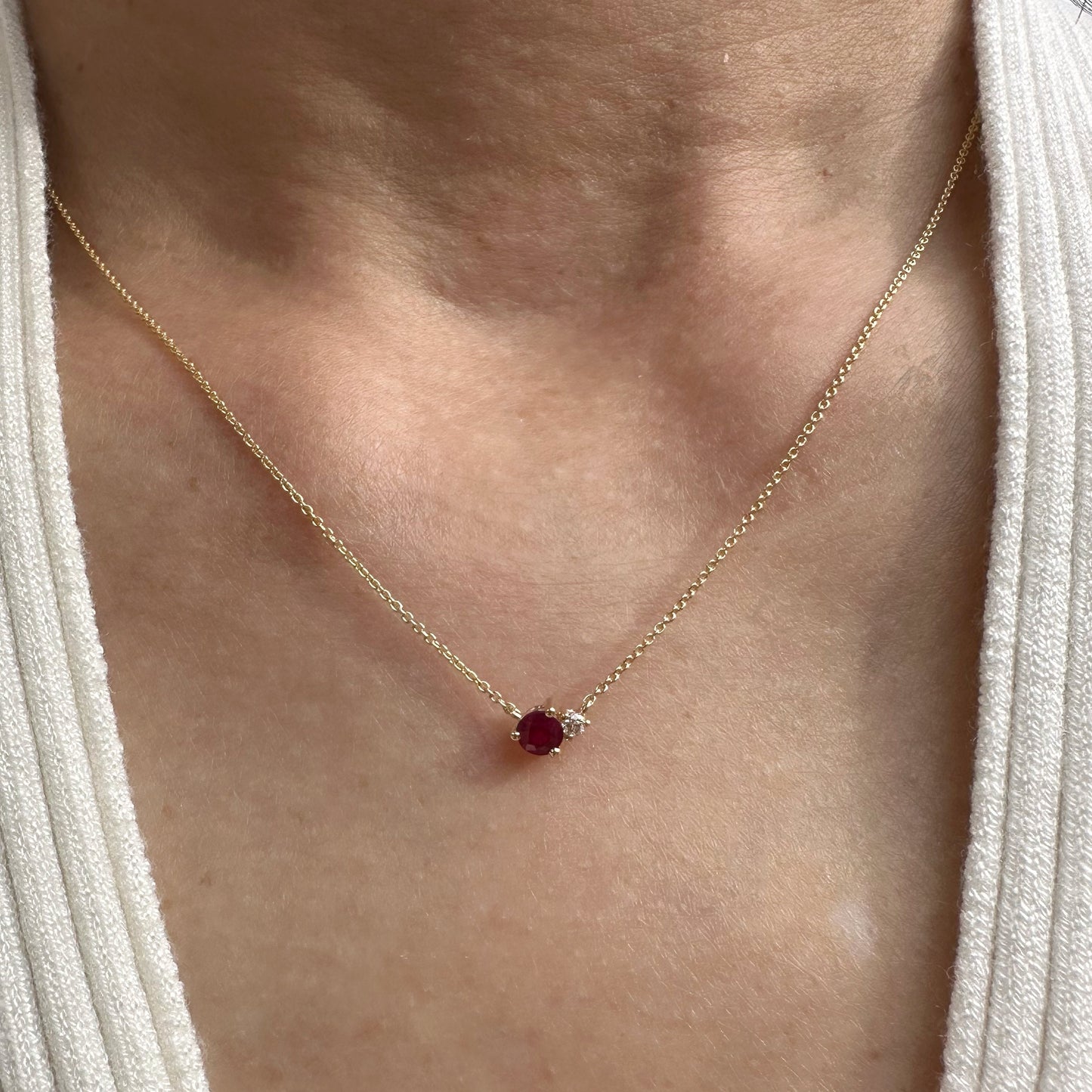 14K Solid Gold Genuine Diamond and Ruby/Sapphire/Emerald Stacked Necklace