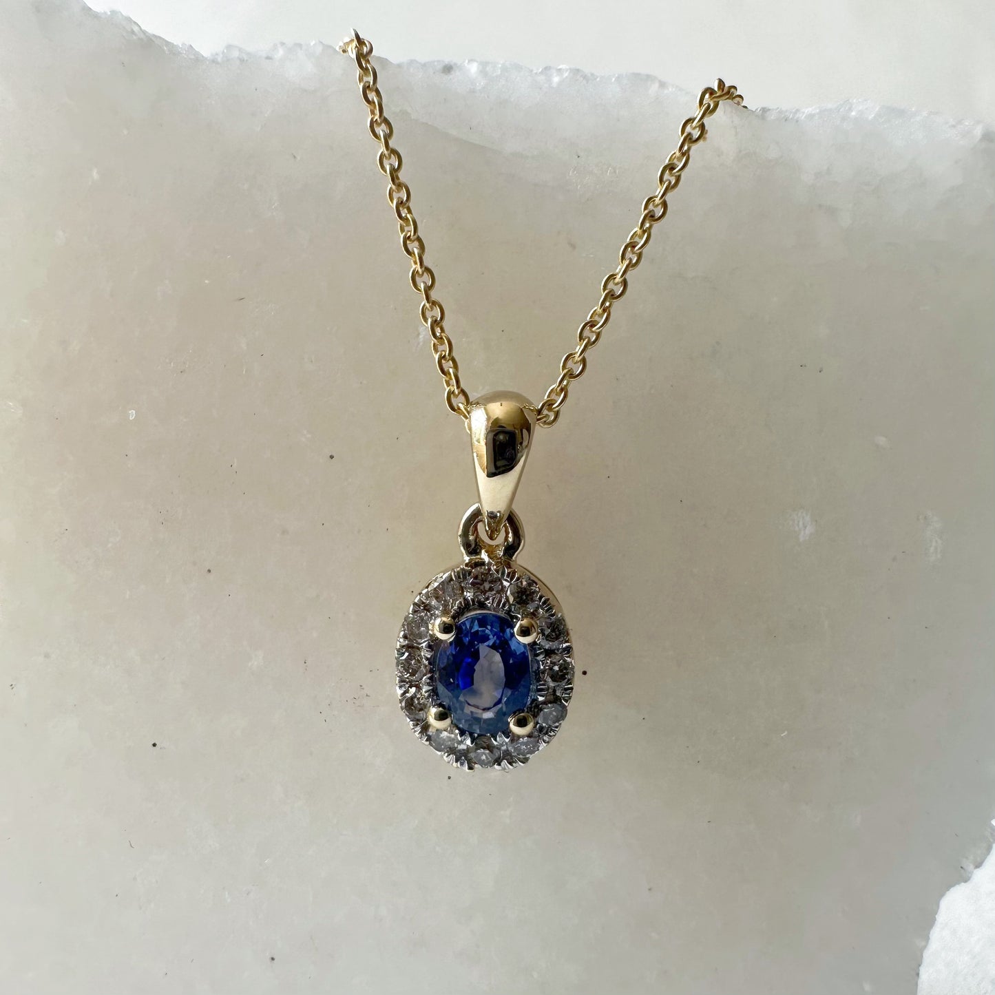 14K Solid Gold Genuine Diamond and Tanzanite Pendant