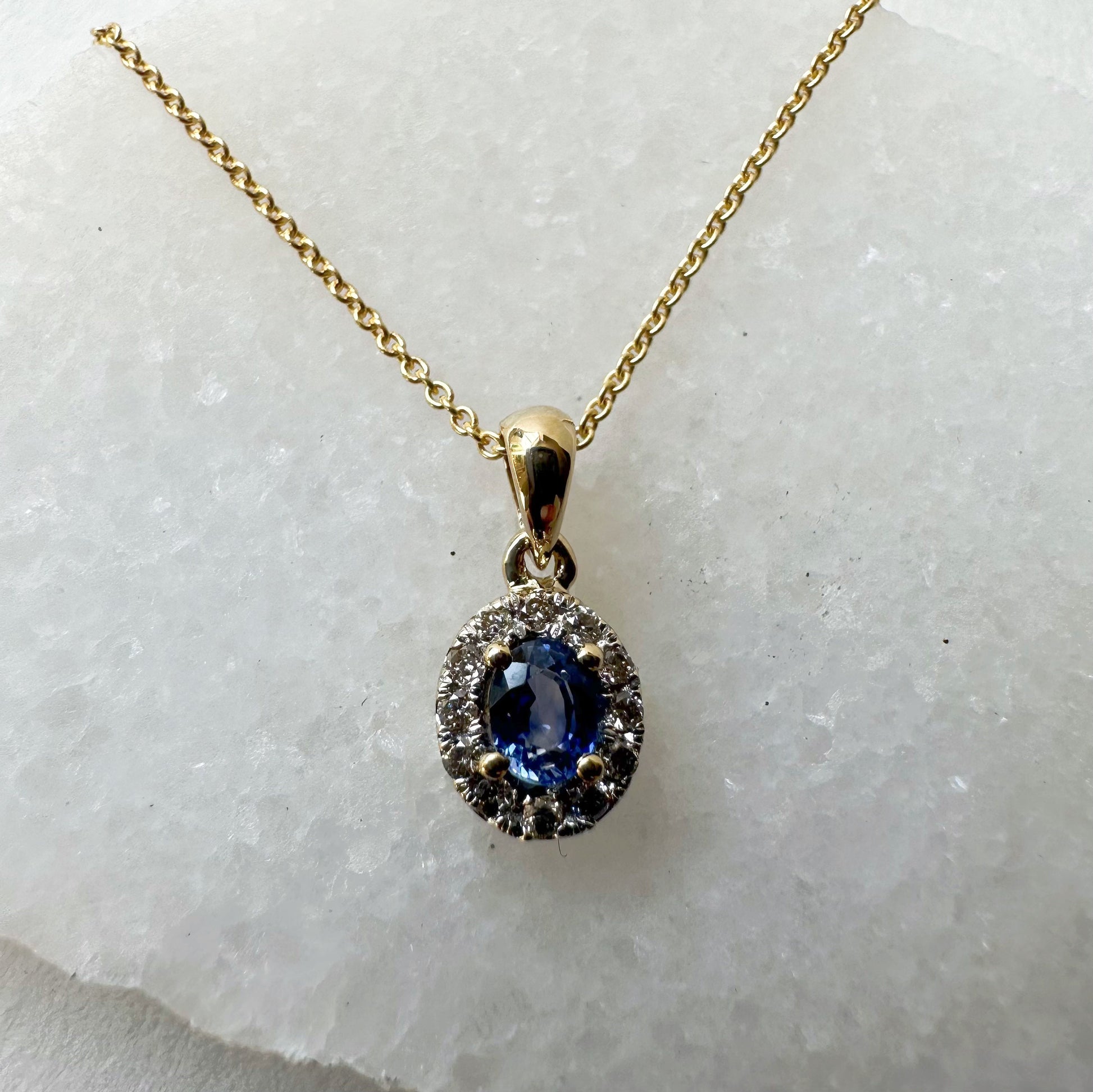 14K Solid Gold Genuine Diamond and Tanzanite Pendant