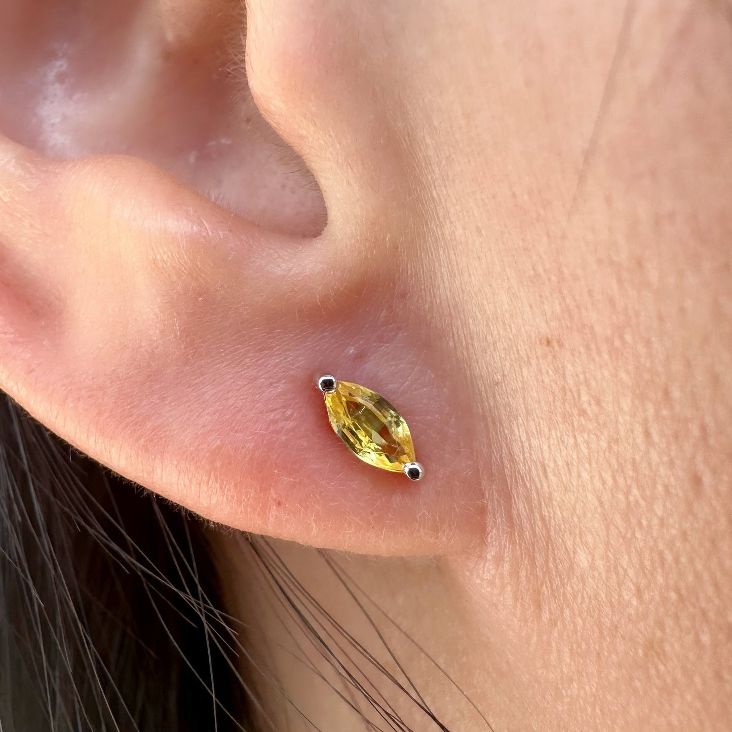 14K Solid Gold Genuine Marquise Yellow Sapphire Studs/Pair