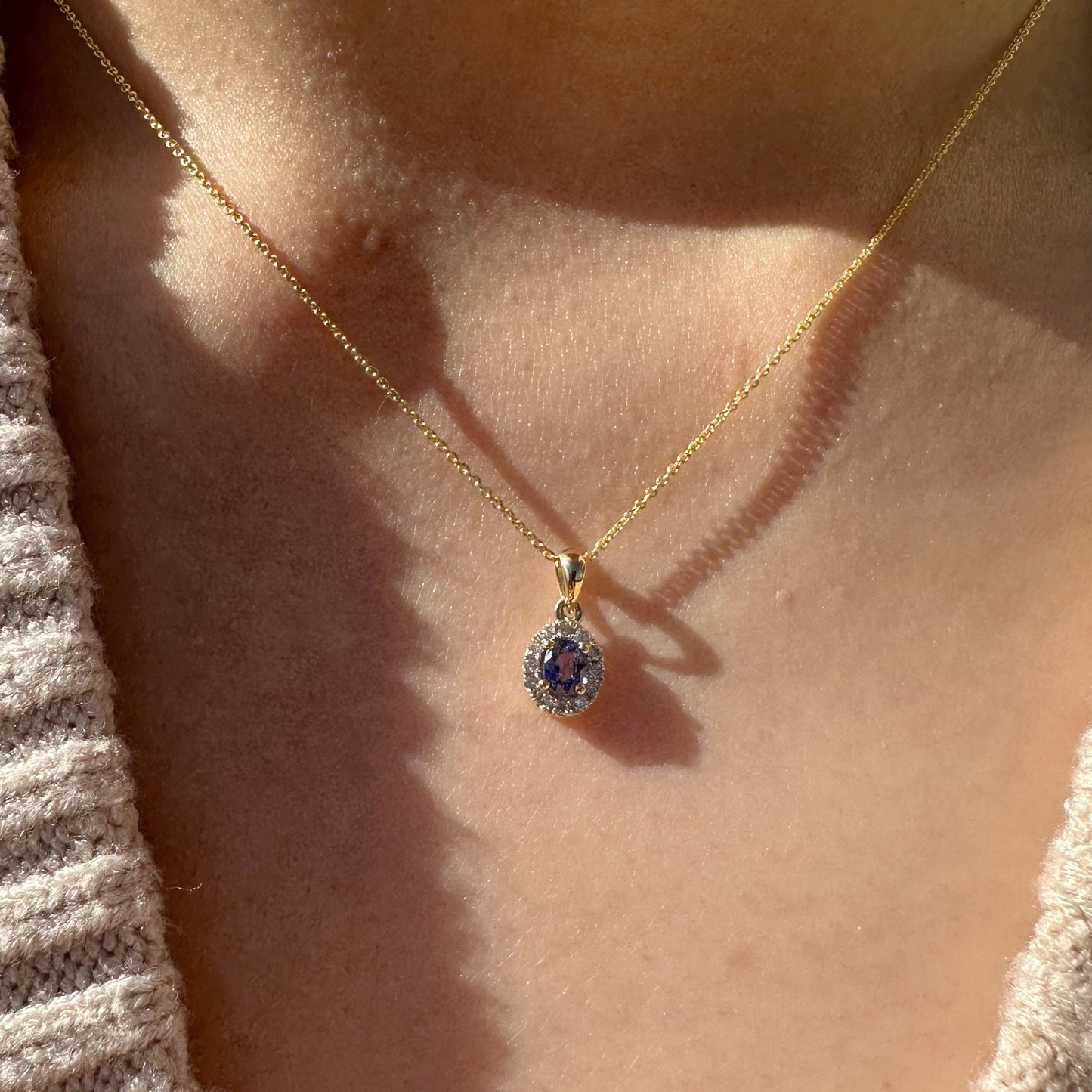 14K Solid Gold Genuine Diamond and Tanzanite Pendant