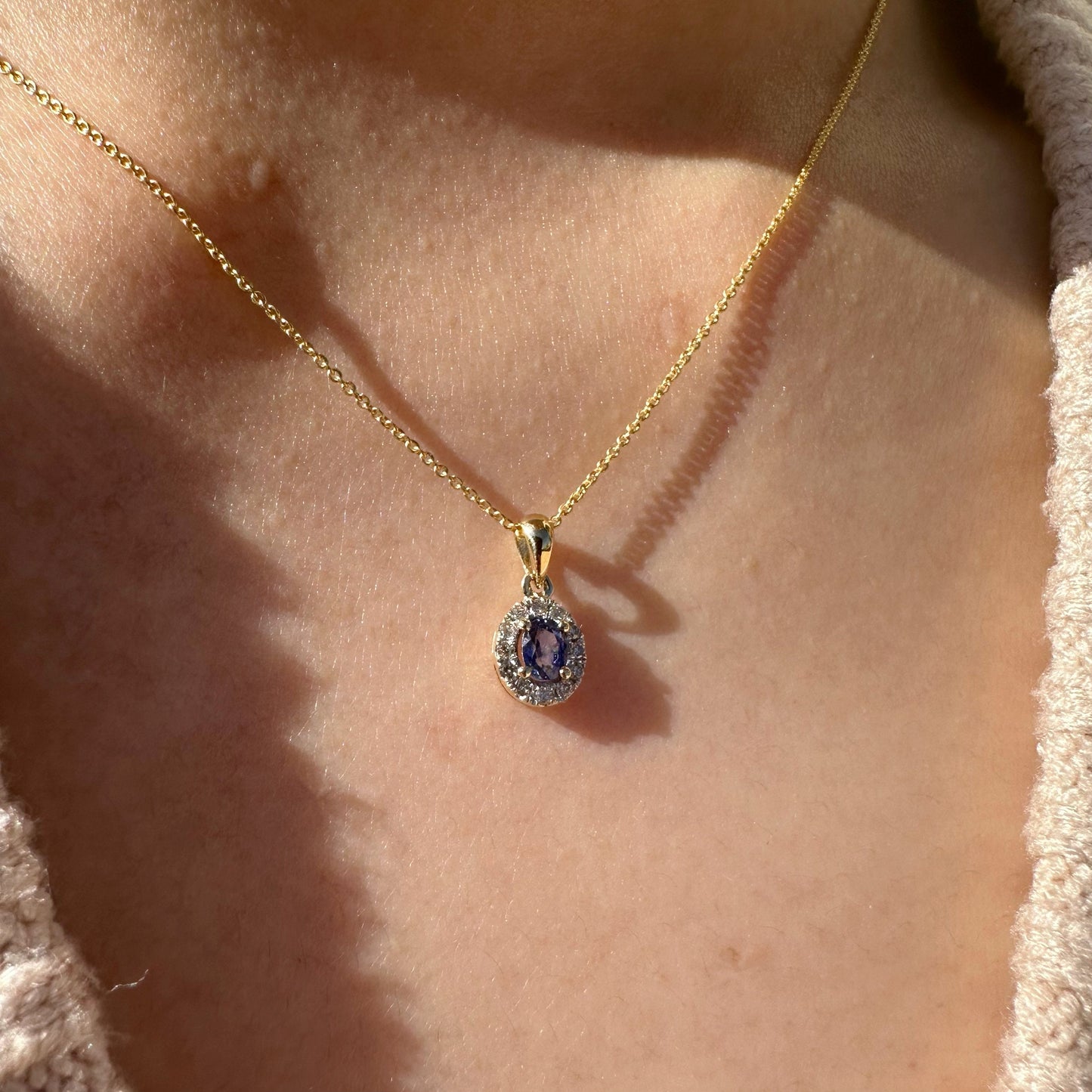 14K Solid Gold Genuine Diamond and Tanzanite Pendant