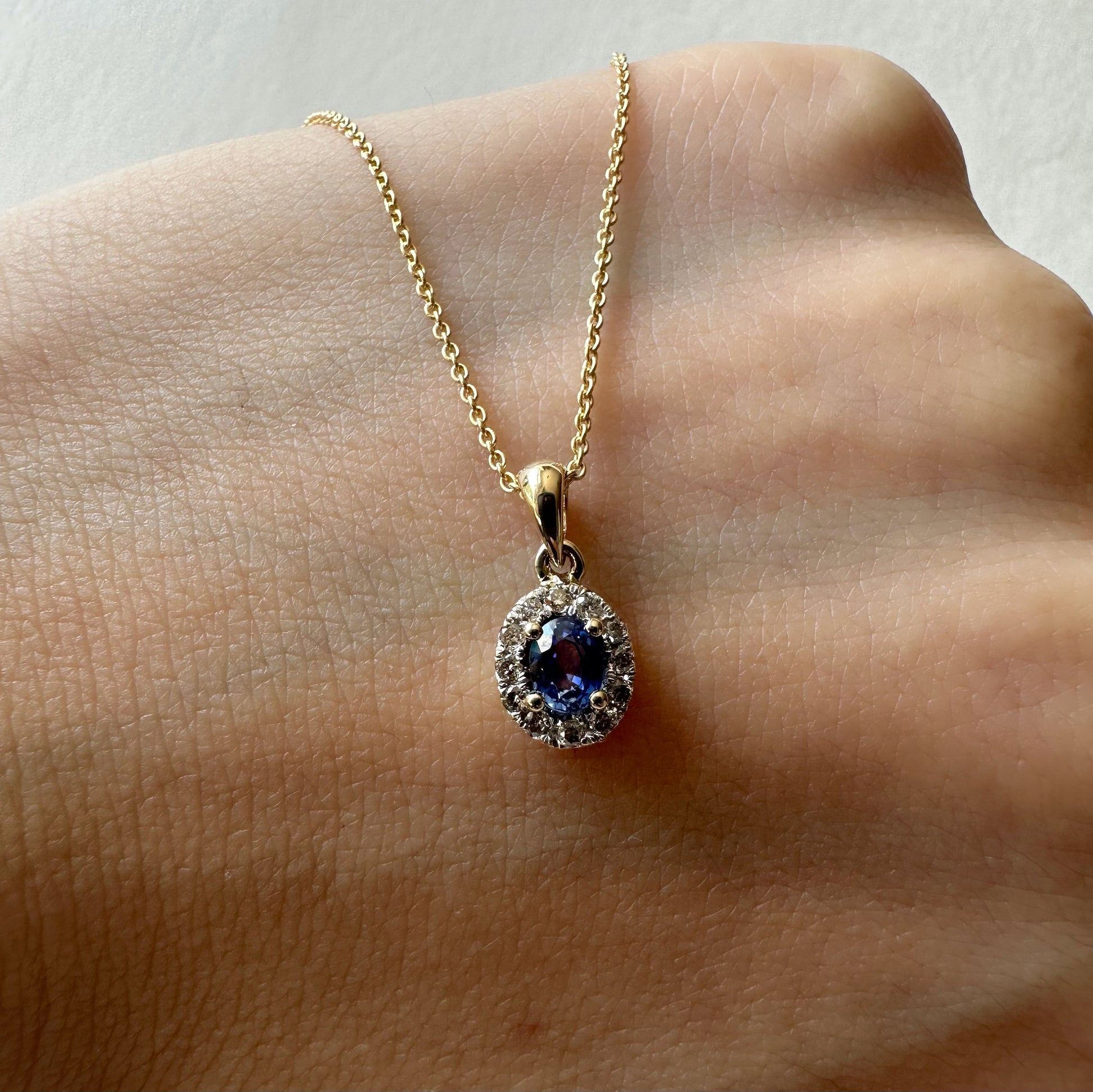 14K Solid Gold Genuine Diamond and Tanzanite Pendant
