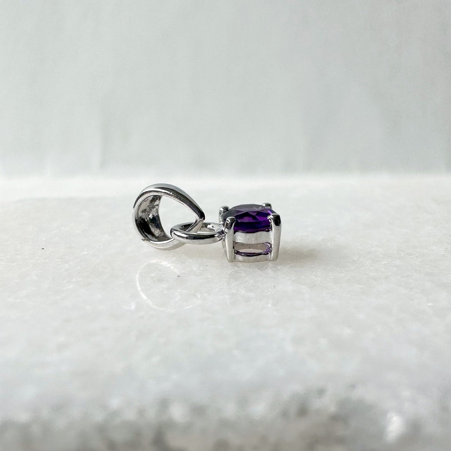 14K Solid Gold Genuine Amethyst Pendant