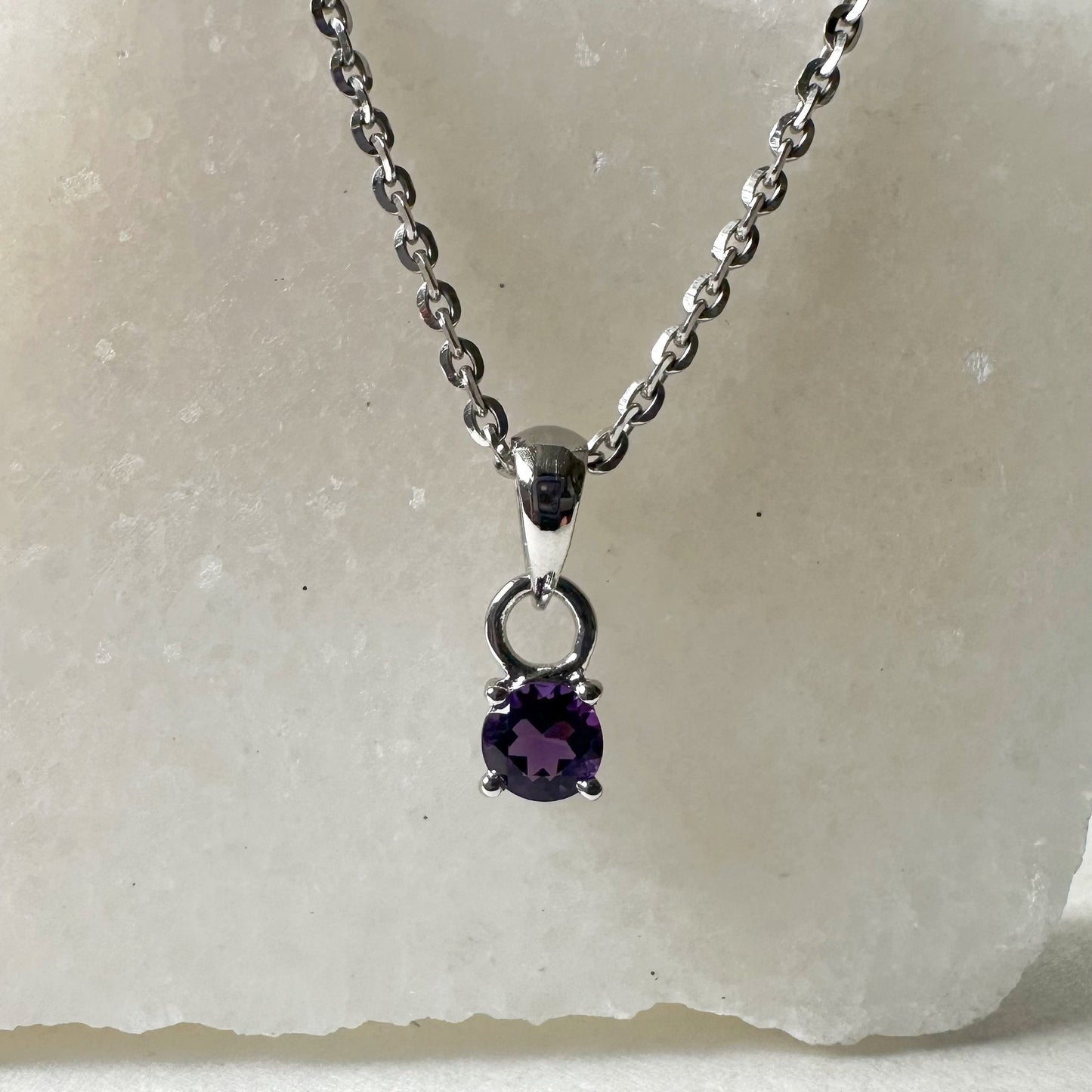 14K Solid Gold Genuine Amethyst Pendant