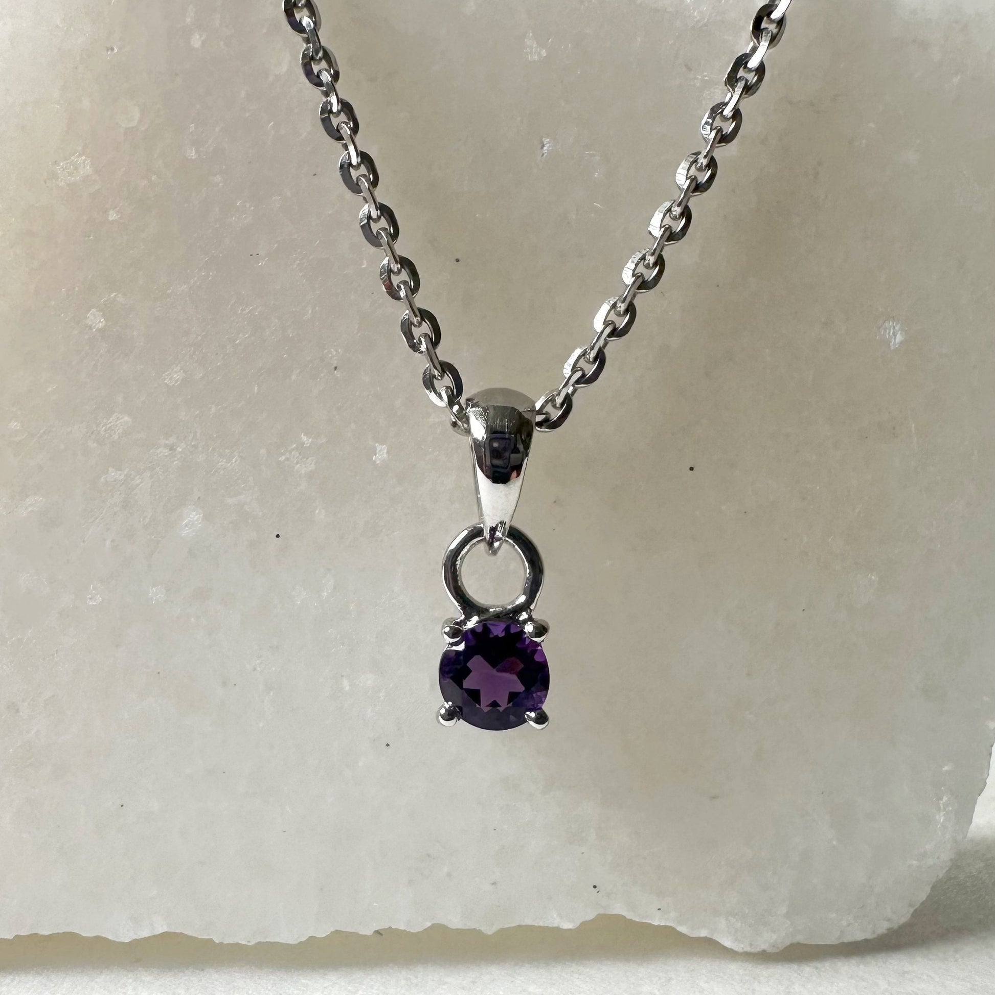 14K Solid Gold Genuine Amethyst Pendant