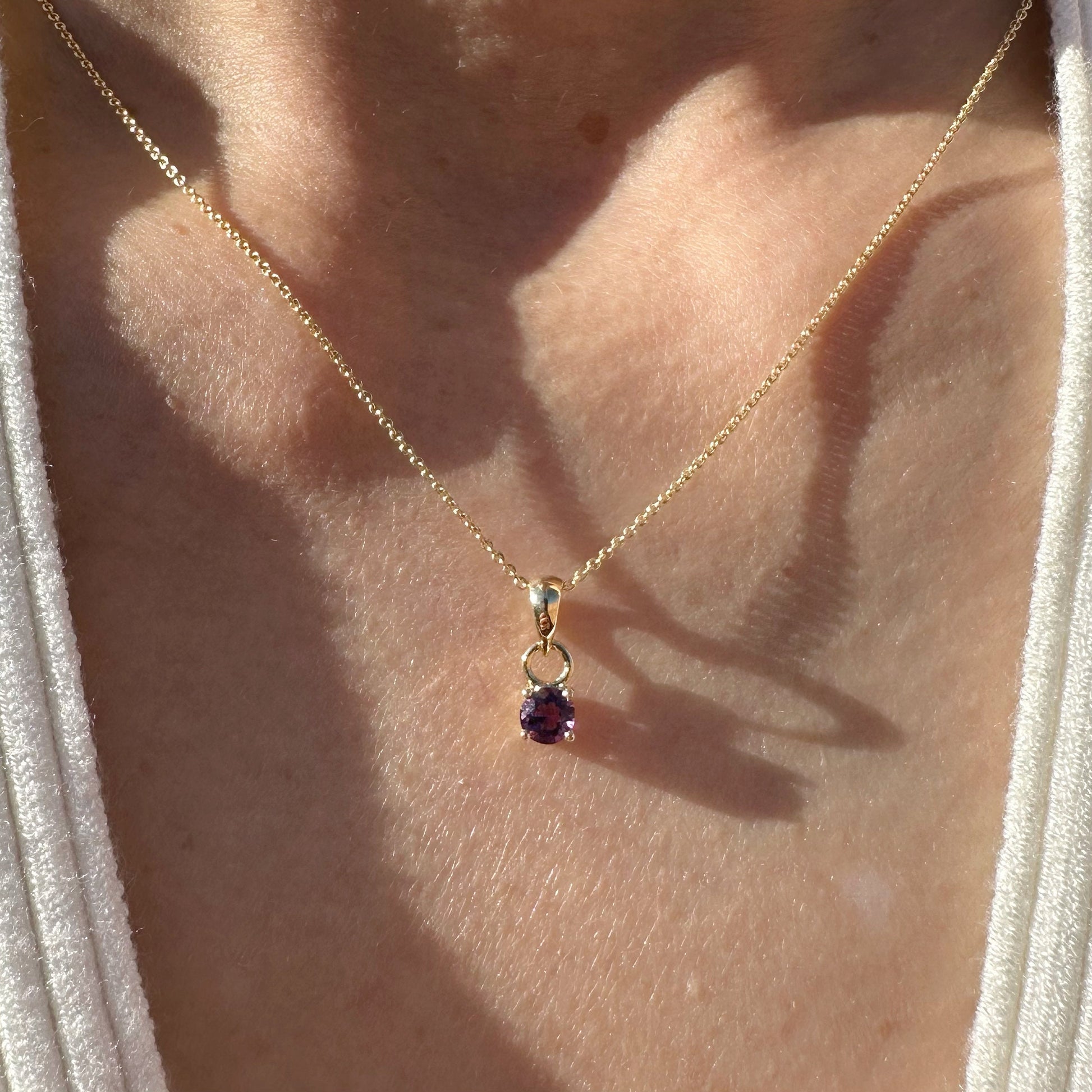 14K Solid Gold Genuine Amethyst Pendant