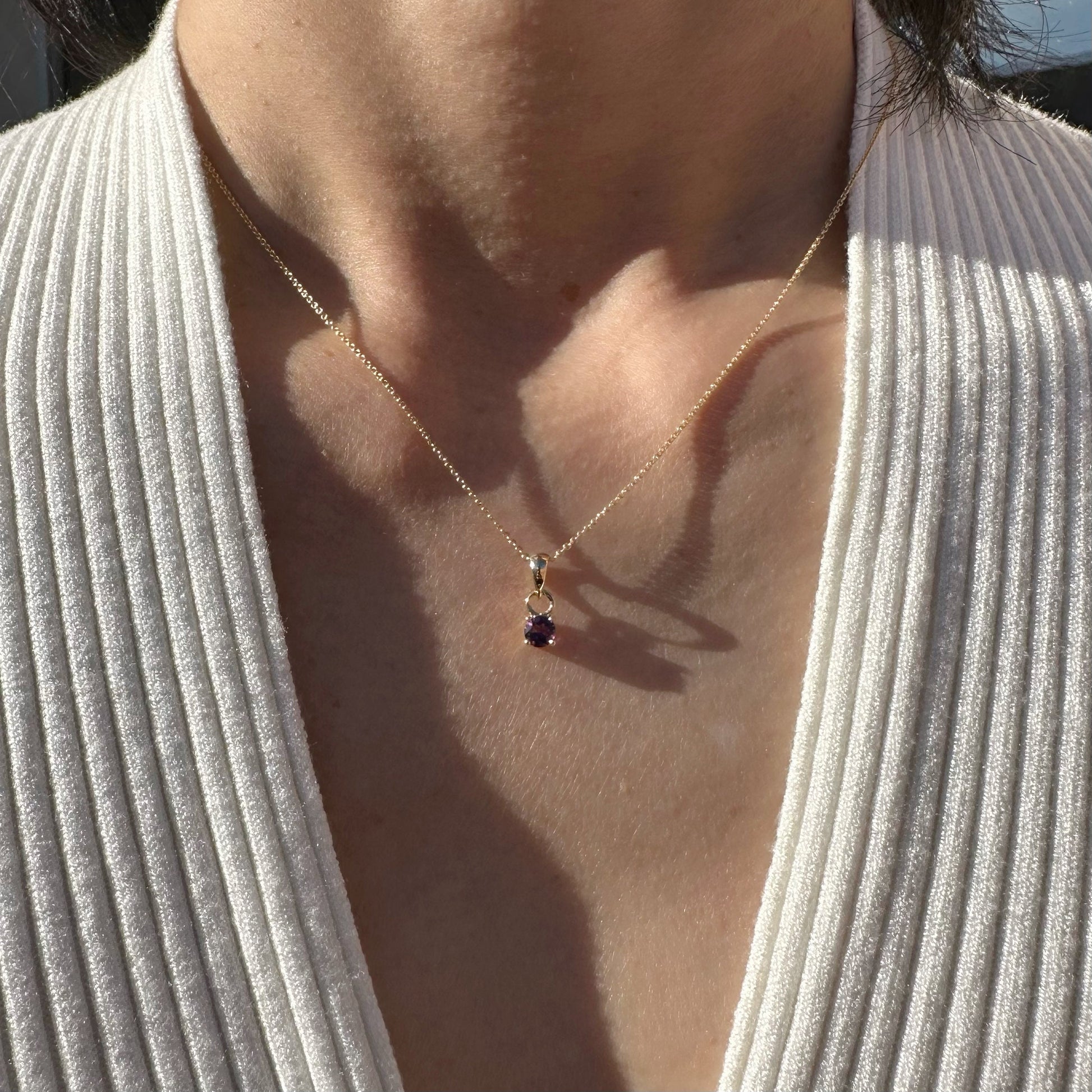 14K Solid Gold Genuine Amethyst Pendant