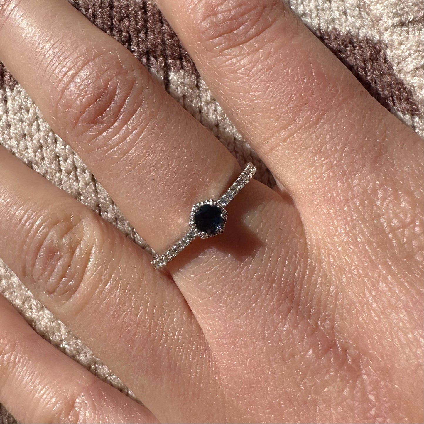 14K Solid White Gold Genuine Sapphire and Diamond Ring