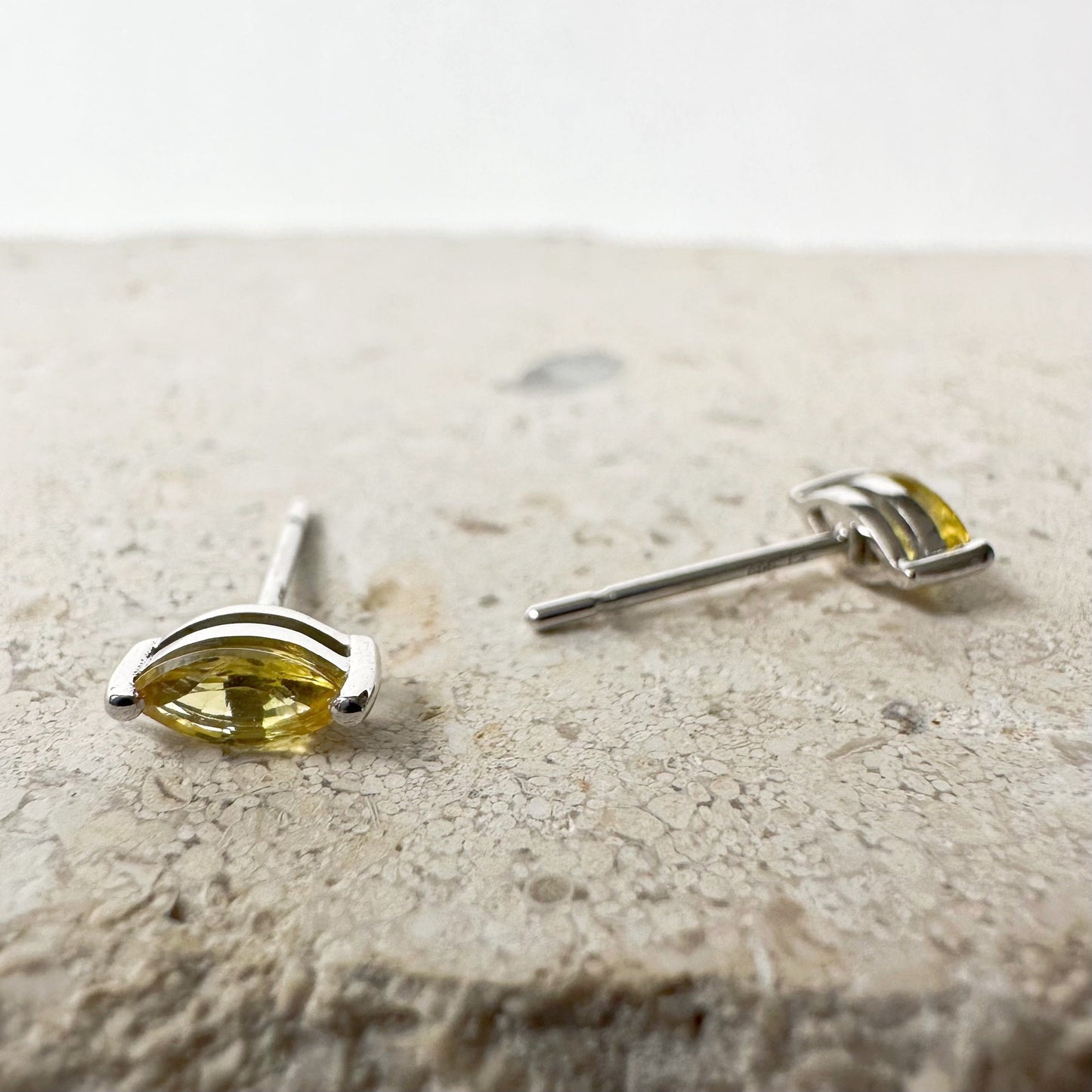 14K Solid Gold Genuine Marquise Yellow Sapphire Studs/Pair