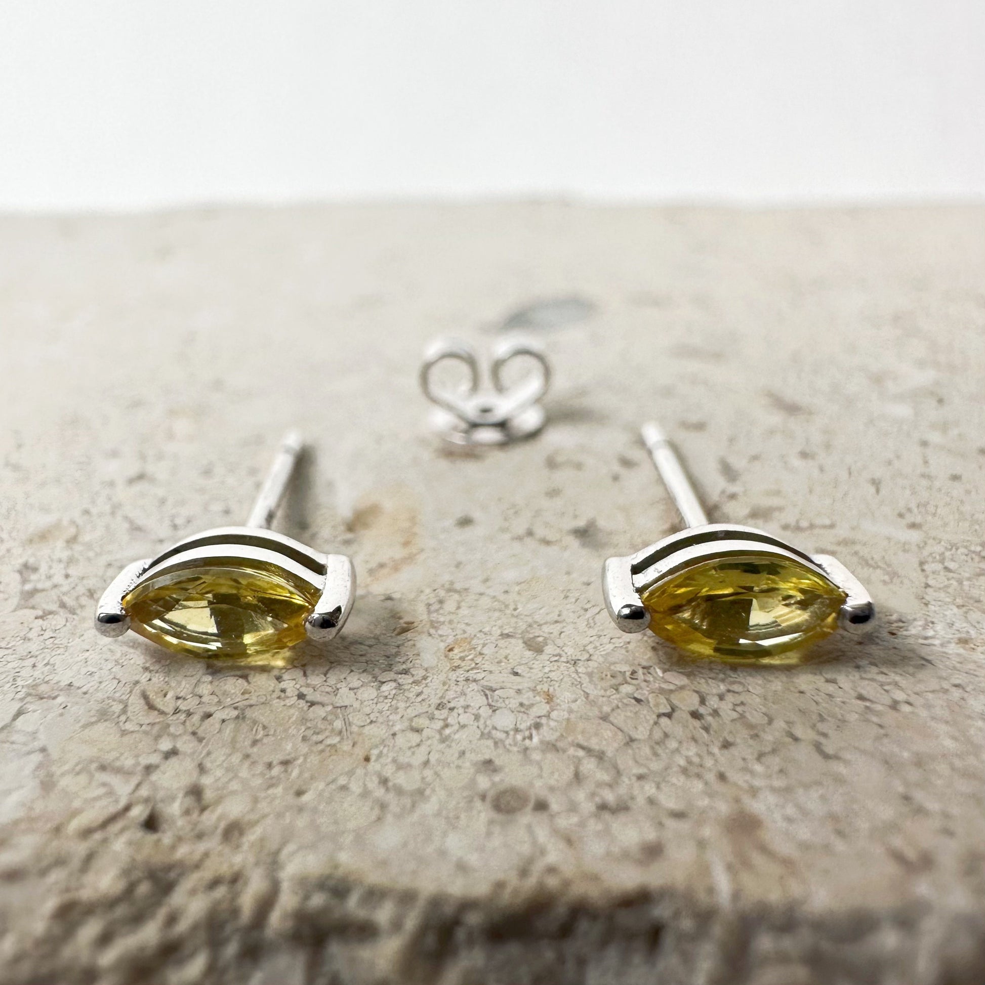 14K Solid Gold Genuine Marquise Yellow Sapphire Studs/Pair