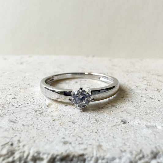18K White Gold Diamond Ring, 0.23 Carat Genuine Diamond