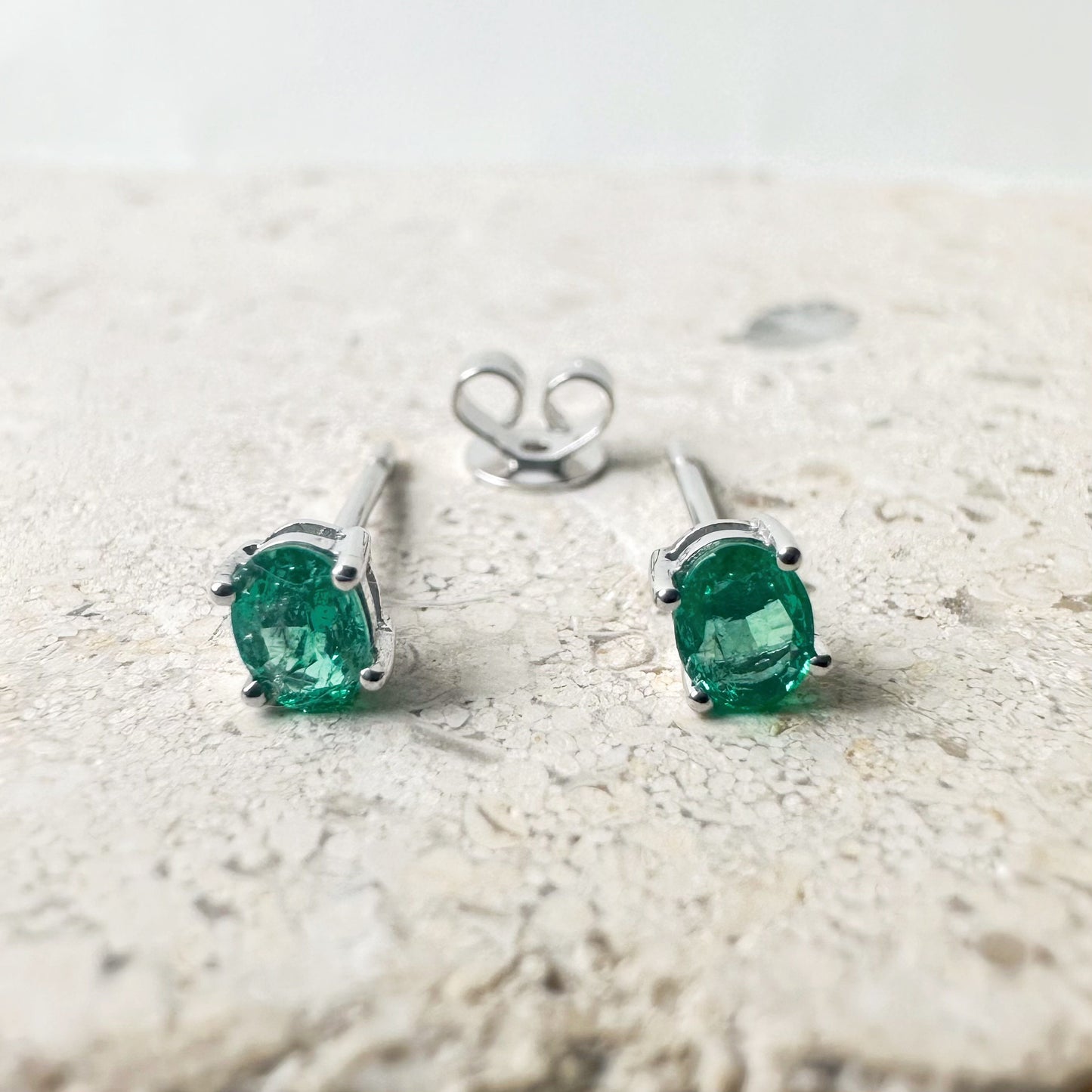 14K Solid Gold Genuine Emerald Studs