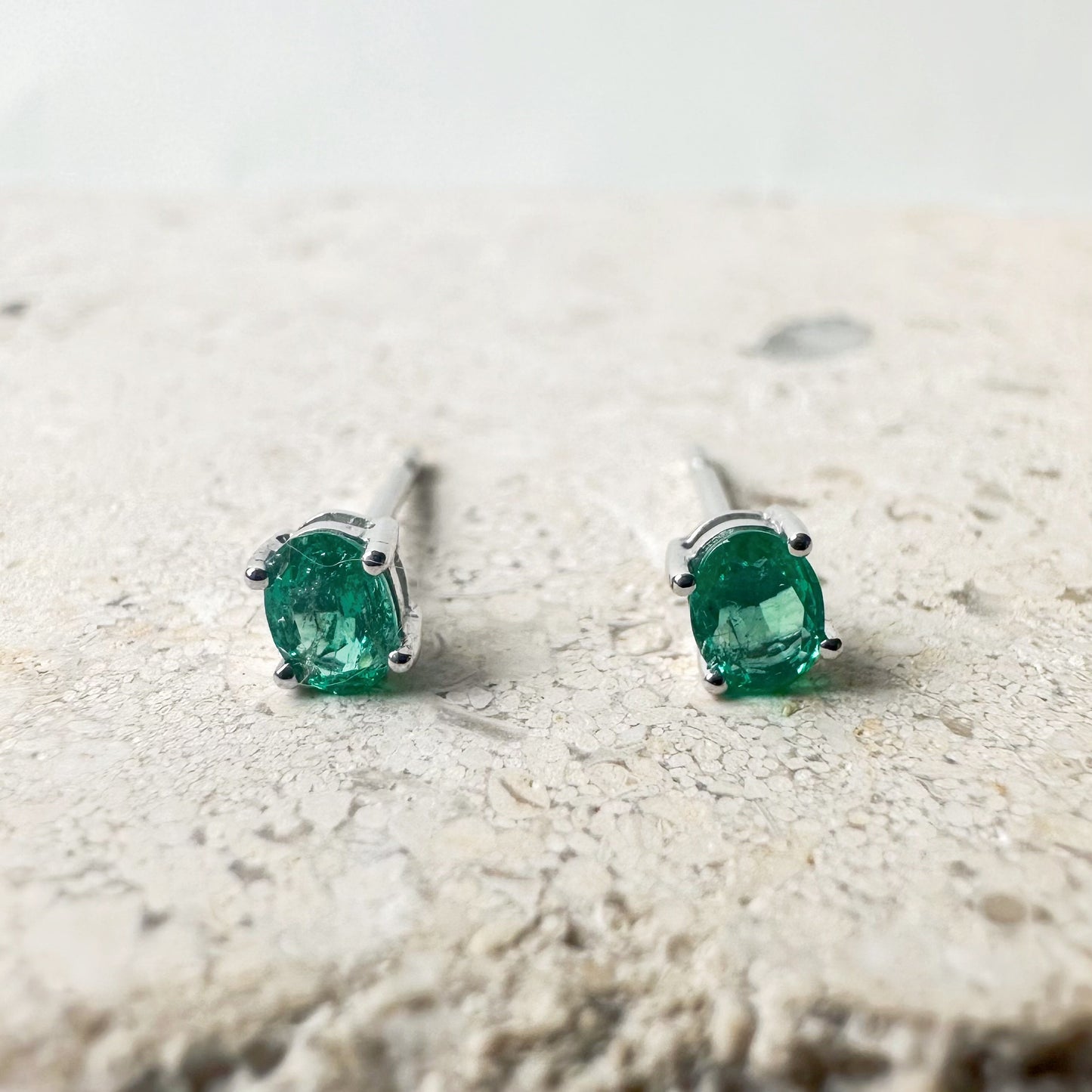14K Solid Gold Genuine Emerald Studs