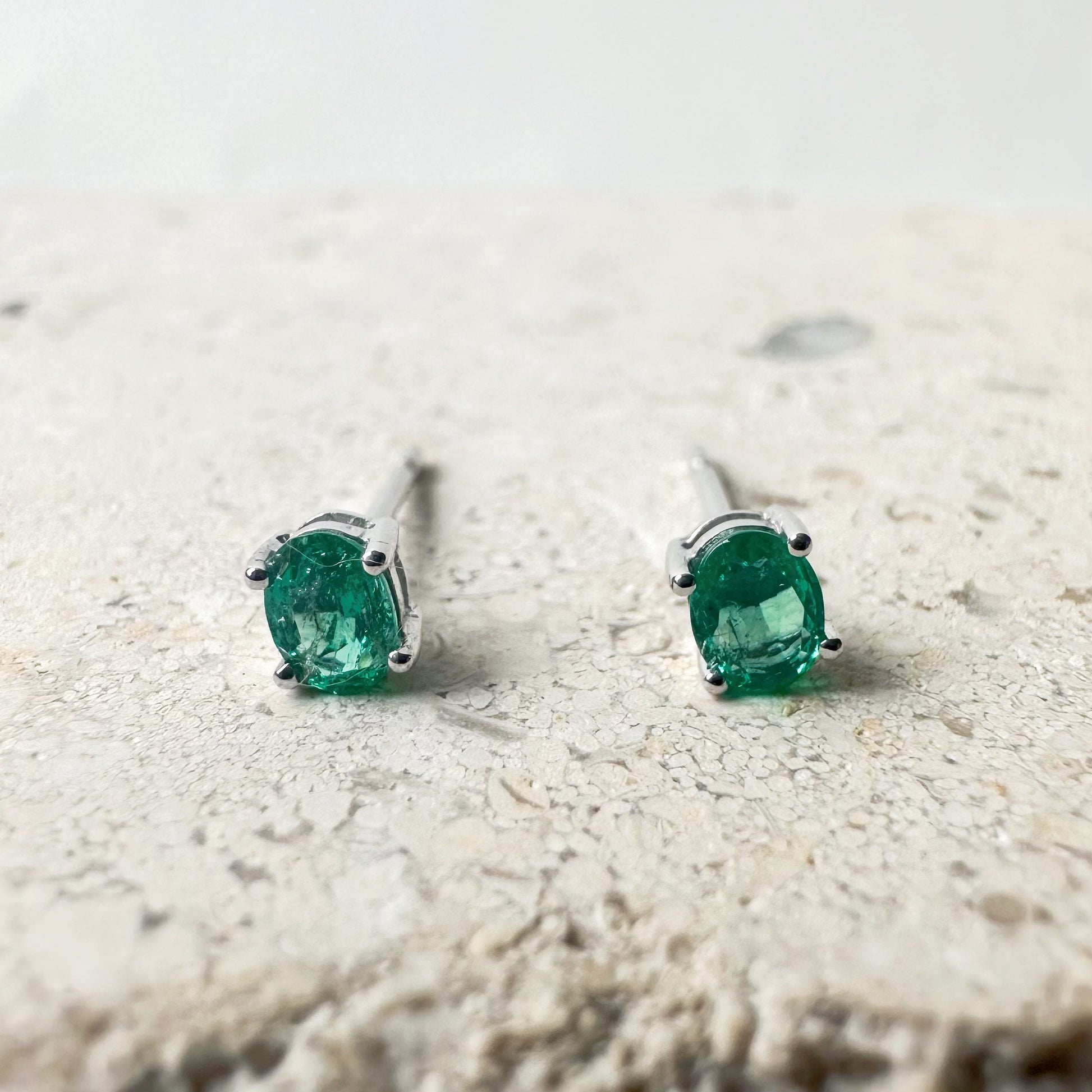 14K Solid Gold Genuine Emerald Studs