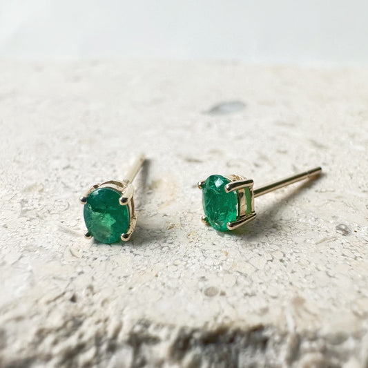 14K Solid Gold Genuine Emerald Studs