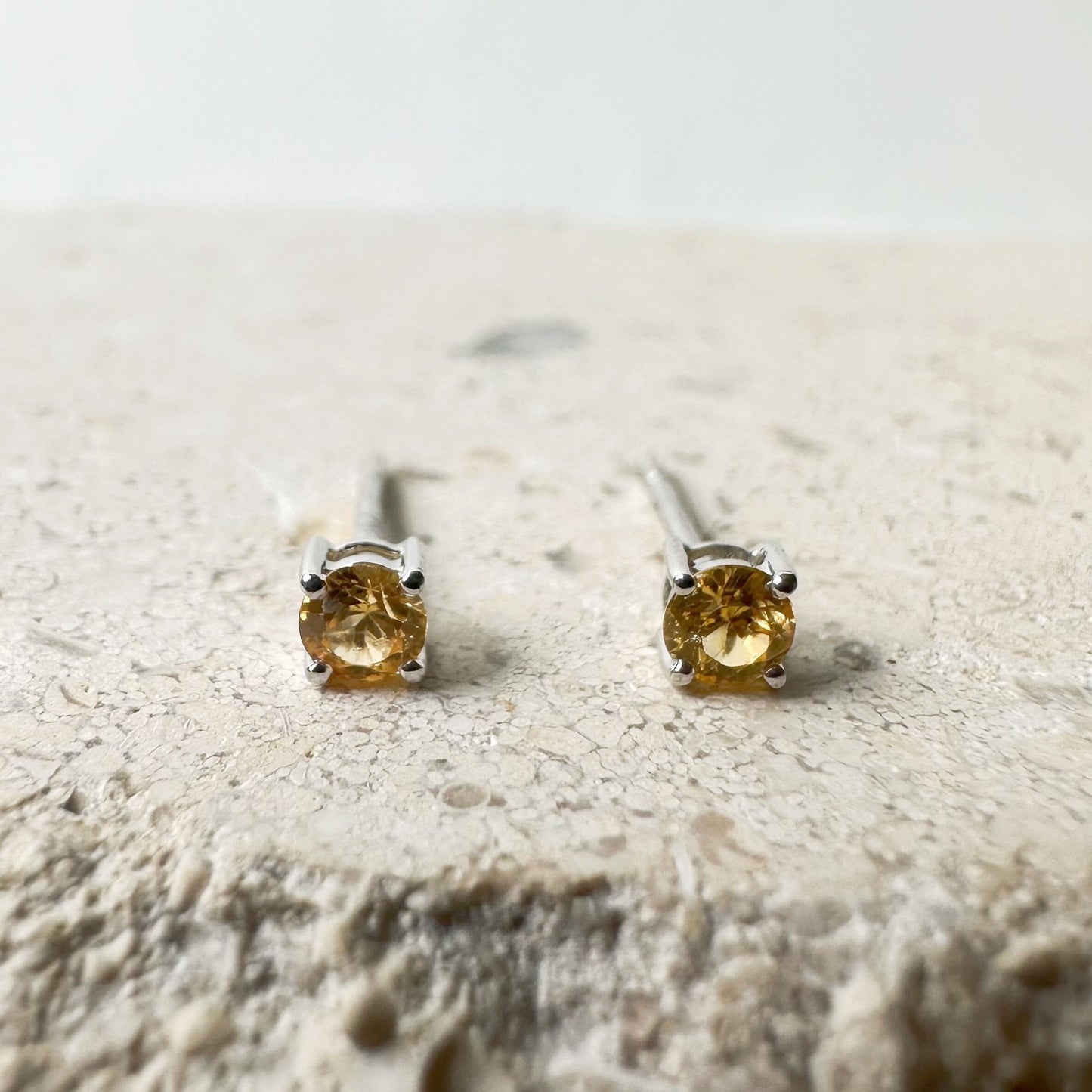 14K Solid Gold Genuine 3mm Yellow Sapphire Studs/Pair