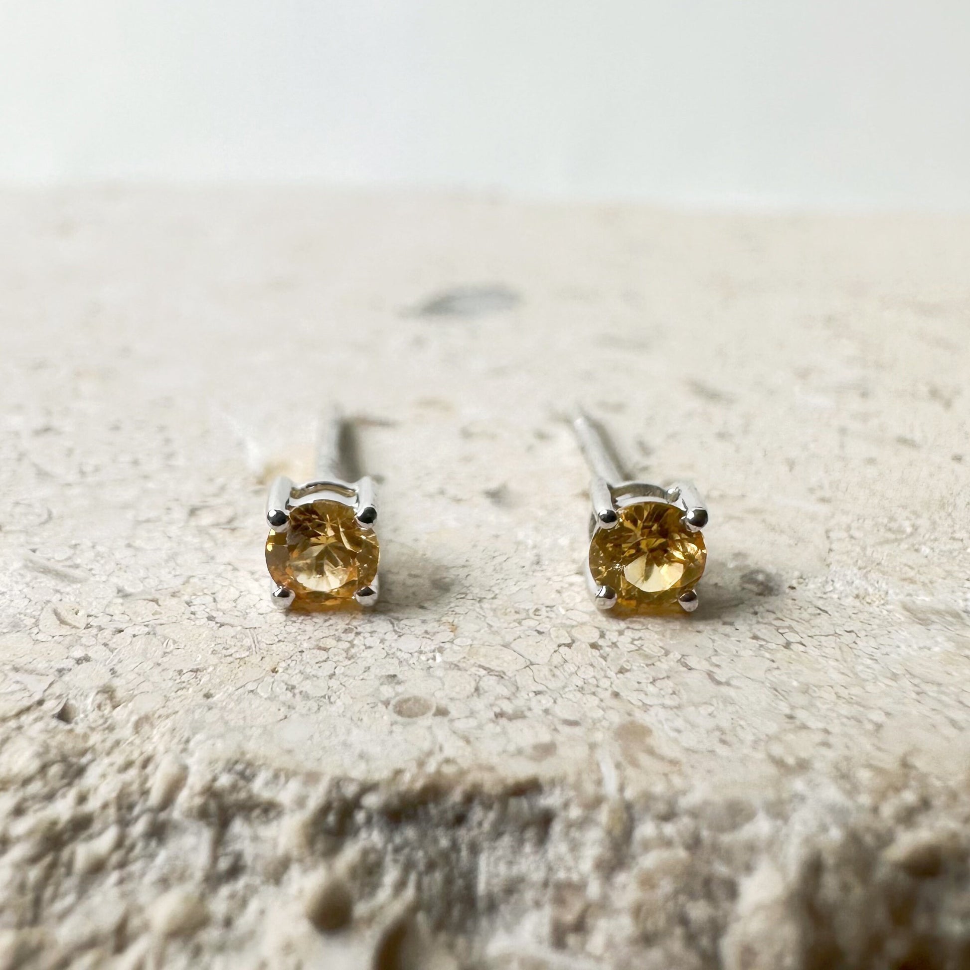 14K Solid Gold Genuine 3mm Yellow Sapphire Studs/Pair