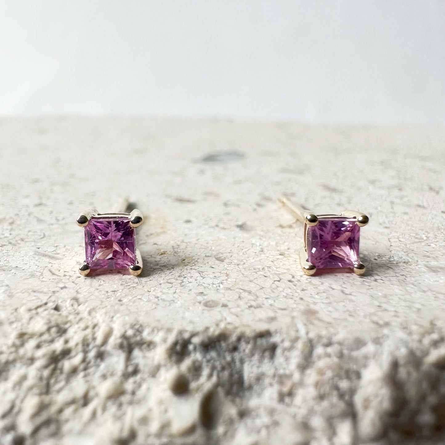 14K Solid Gold Natural Pink Sapphire Stud Earrings | Genuine Pink Sapphire Earrings | 3mm Dainty Studs | September Birthstone