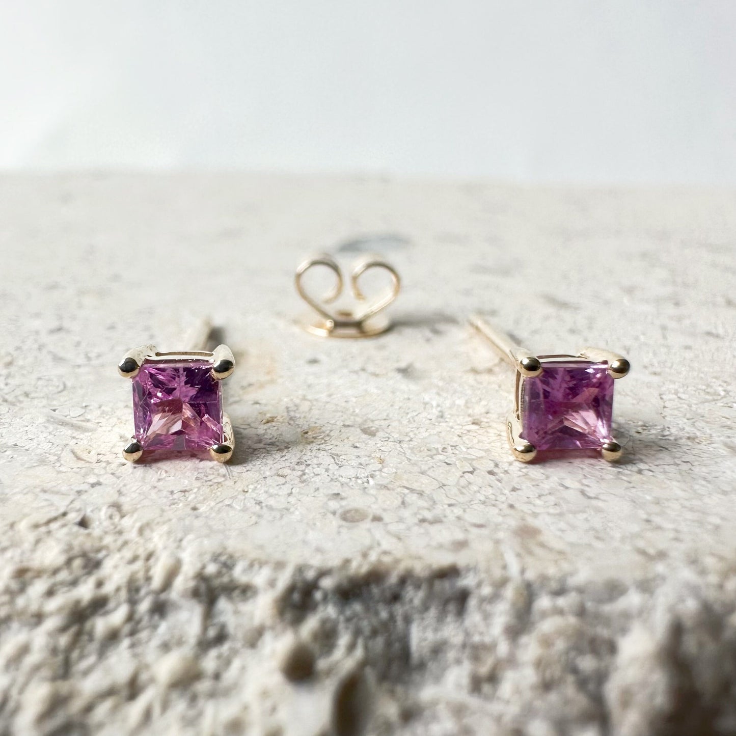14K Solid Gold Natural Pink Sapphire Stud Earrings | Genuine Pink Sapphire Earrings | 3mm Dainty Studs | September Birthstone