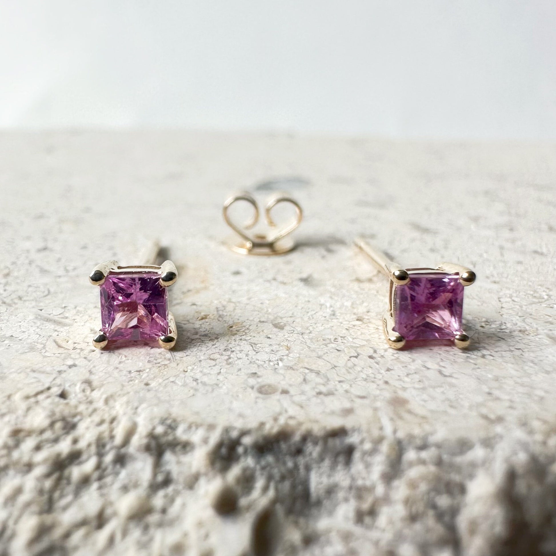 14K Solid Gold Natural Pink Sapphire Stud Earrings | Genuine Pink Sapphire Earrings | 3mm Dainty Studs | September Birthstone