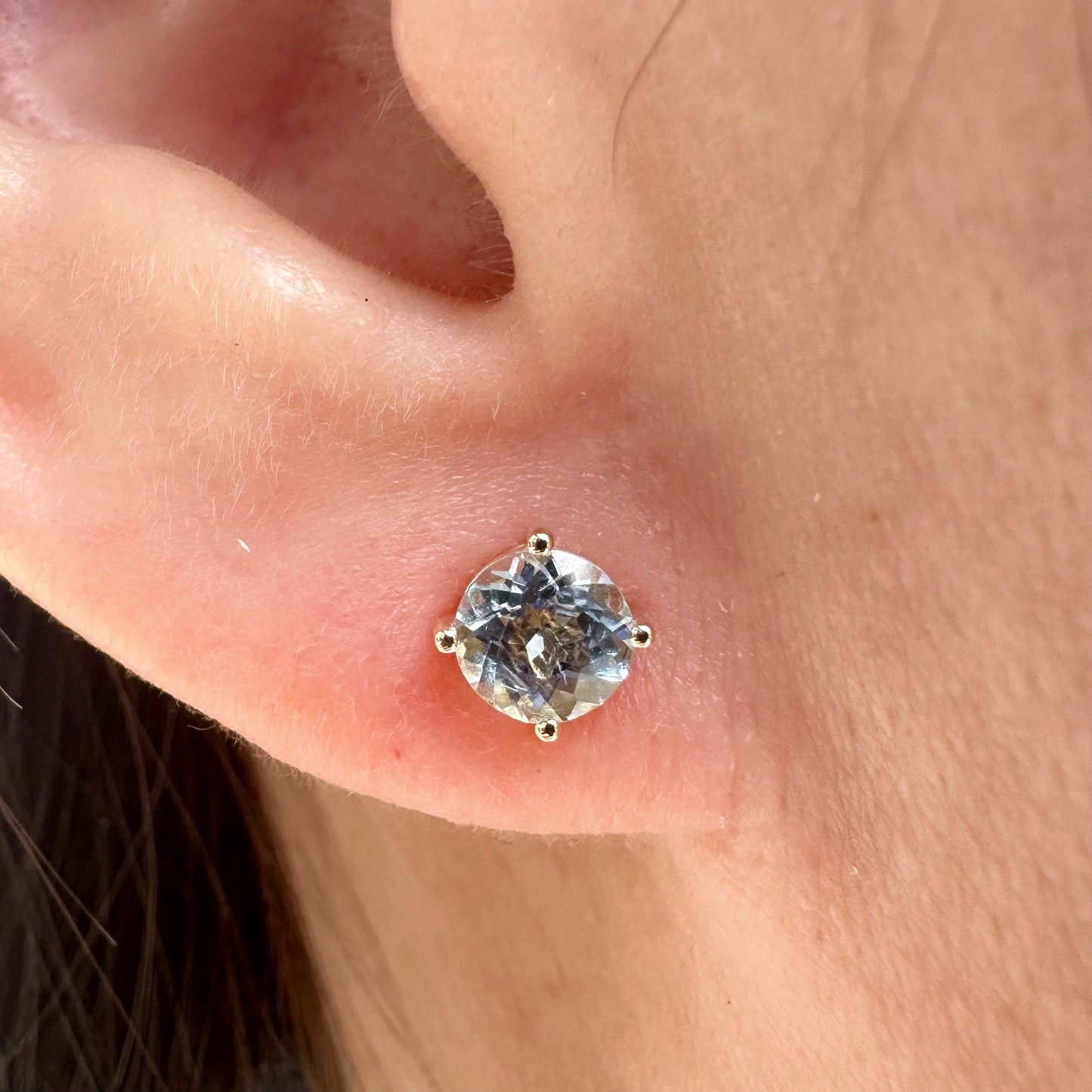 14K Solid Gold 5mm Genuine Aquamarine Studs/Pair