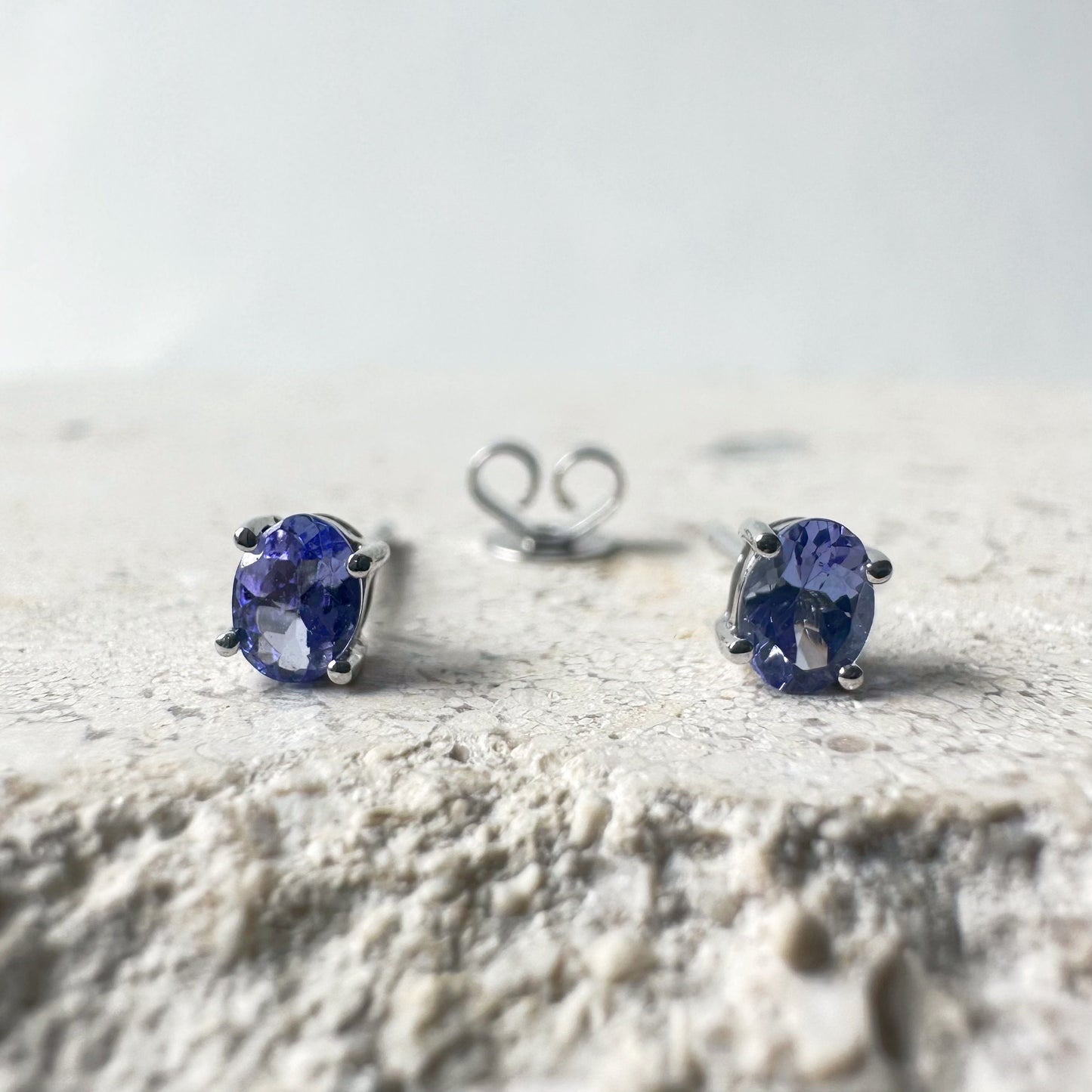 14K Solid Gold Genuine Tanzanite 3mm x 4mm Oval Studs/Pair