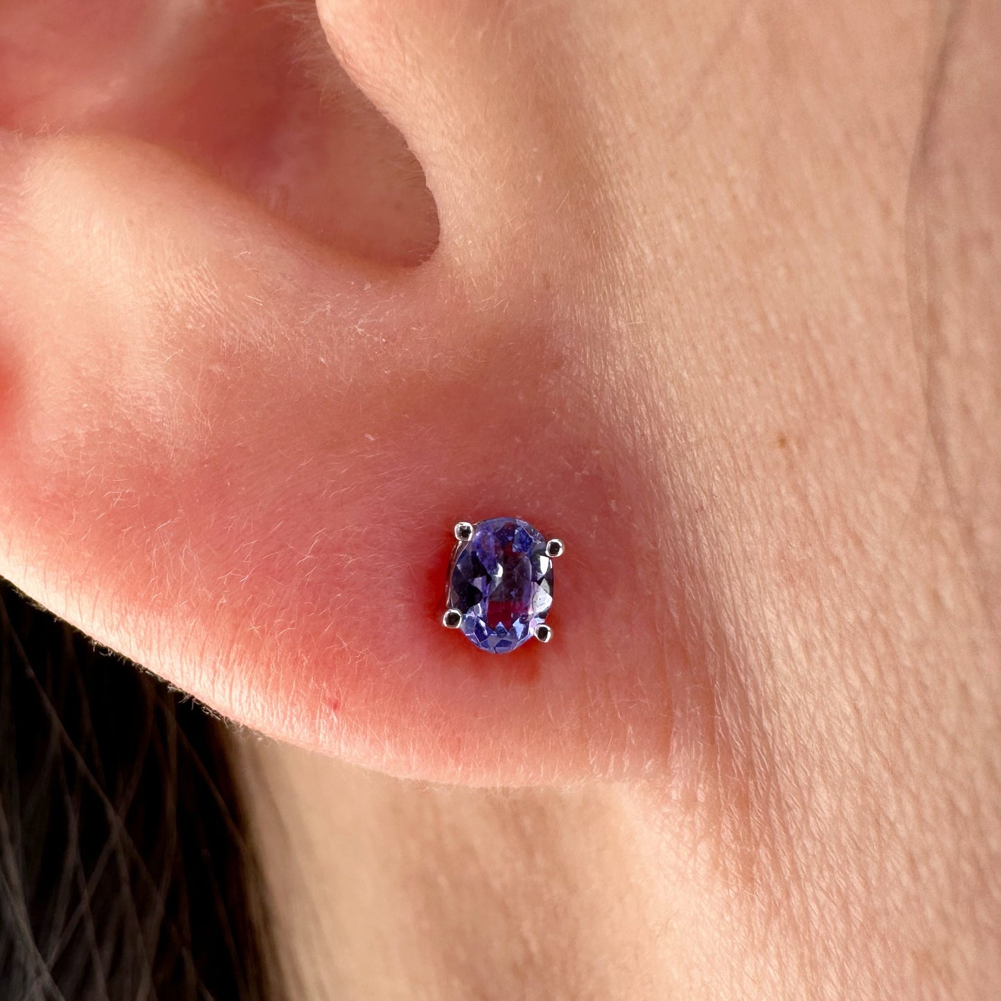 14K Solid Gold Genuine Tanzanite 3mm x 4mm Oval Studs/Pair