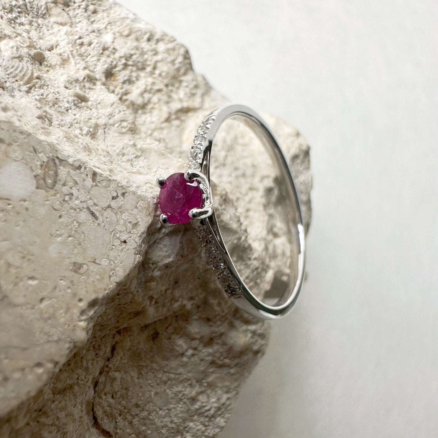 14K Solid White Gold Genuine Ruby and Diamond Ring