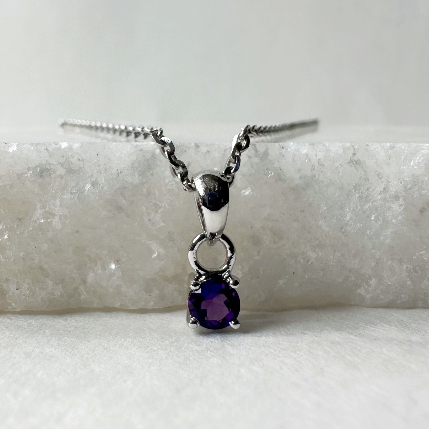 14K Solid Gold Genuine Amethyst Pendant