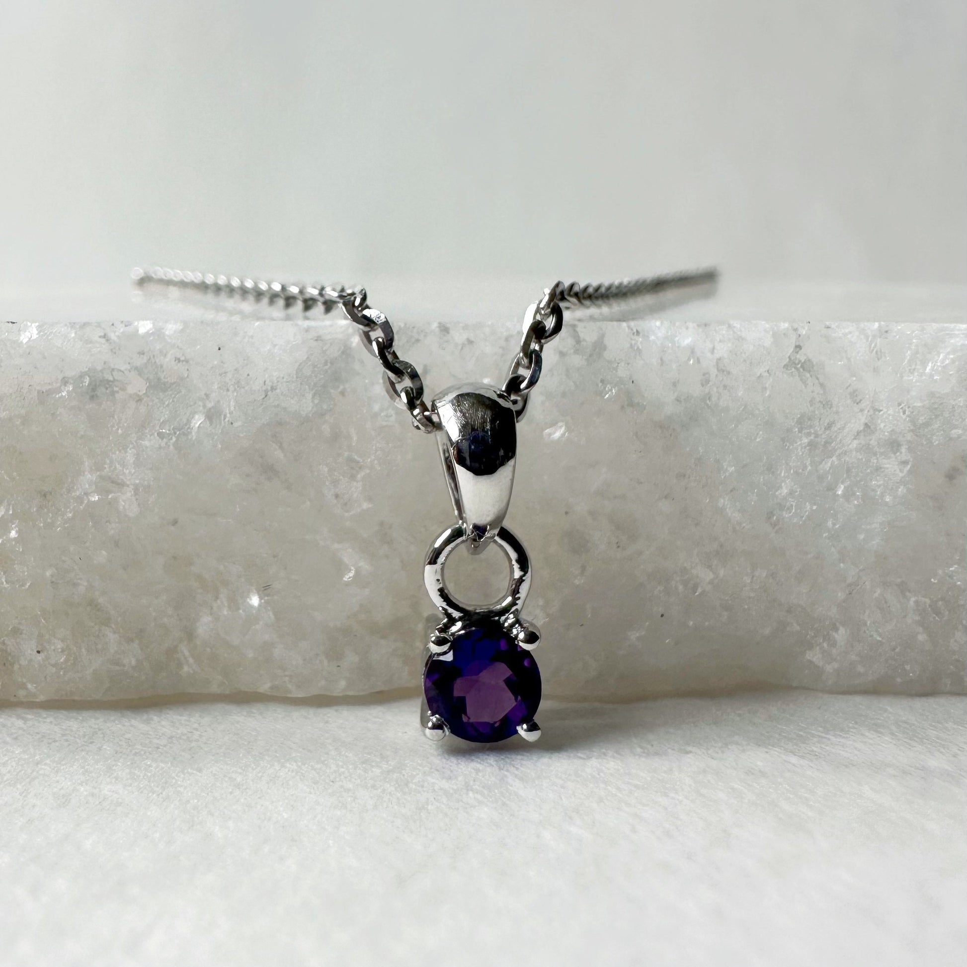 14K Solid Gold Genuine Amethyst Pendant