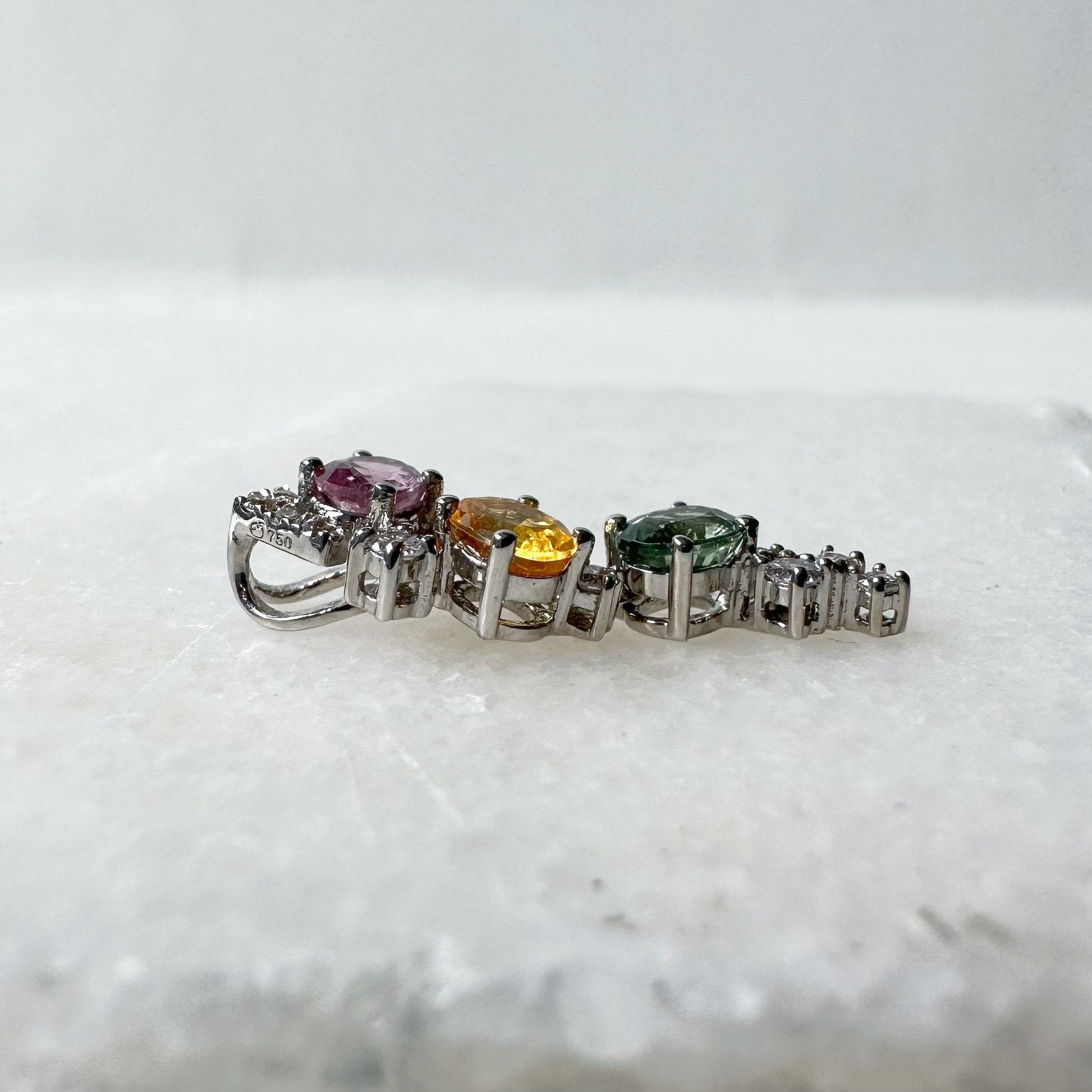 18K Solid Gold Genuine Rainbow Sapphire and Diamond Pendant (pendant only)