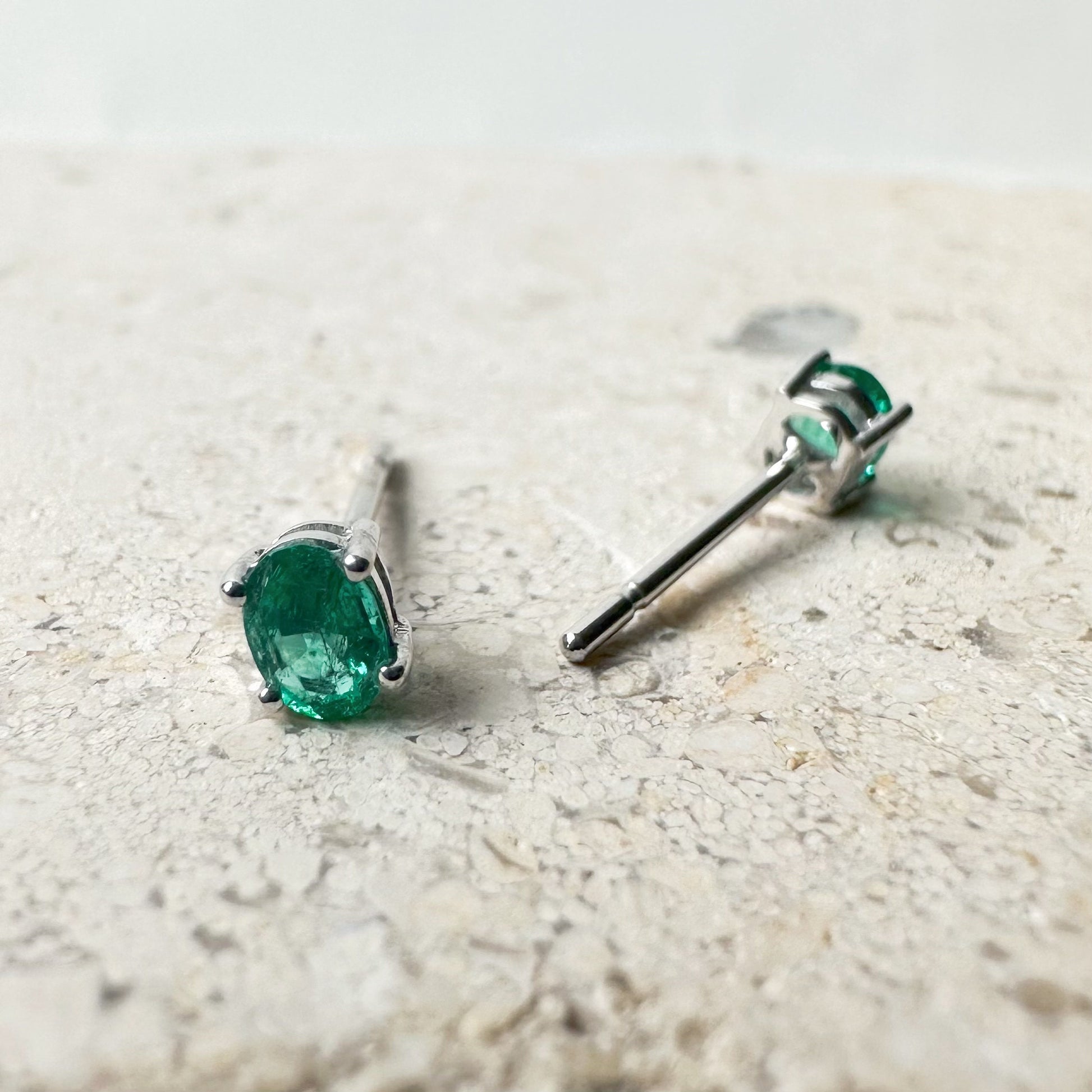 14K Solid Gold Genuine Emerald Studs