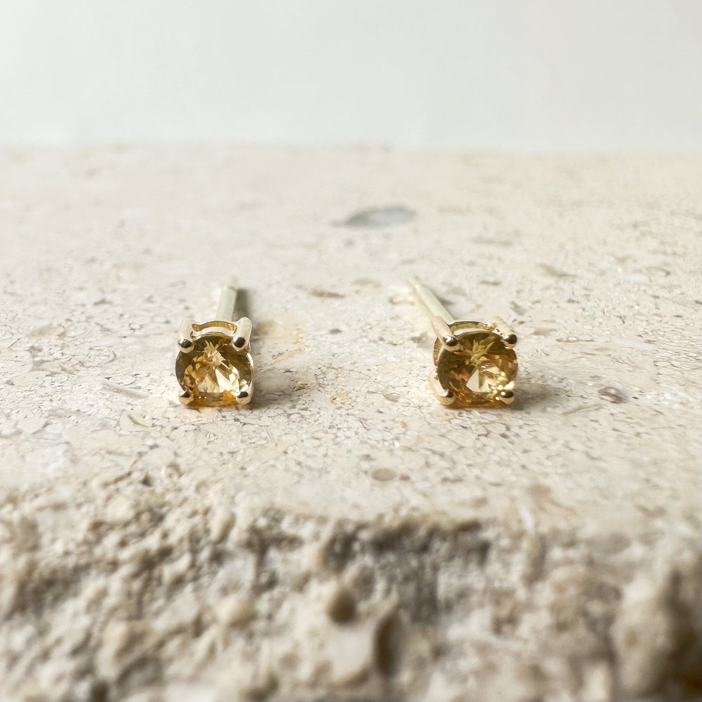 14K Solid Gold Genuine 3mm Yellow Sapphire Studs/Pair