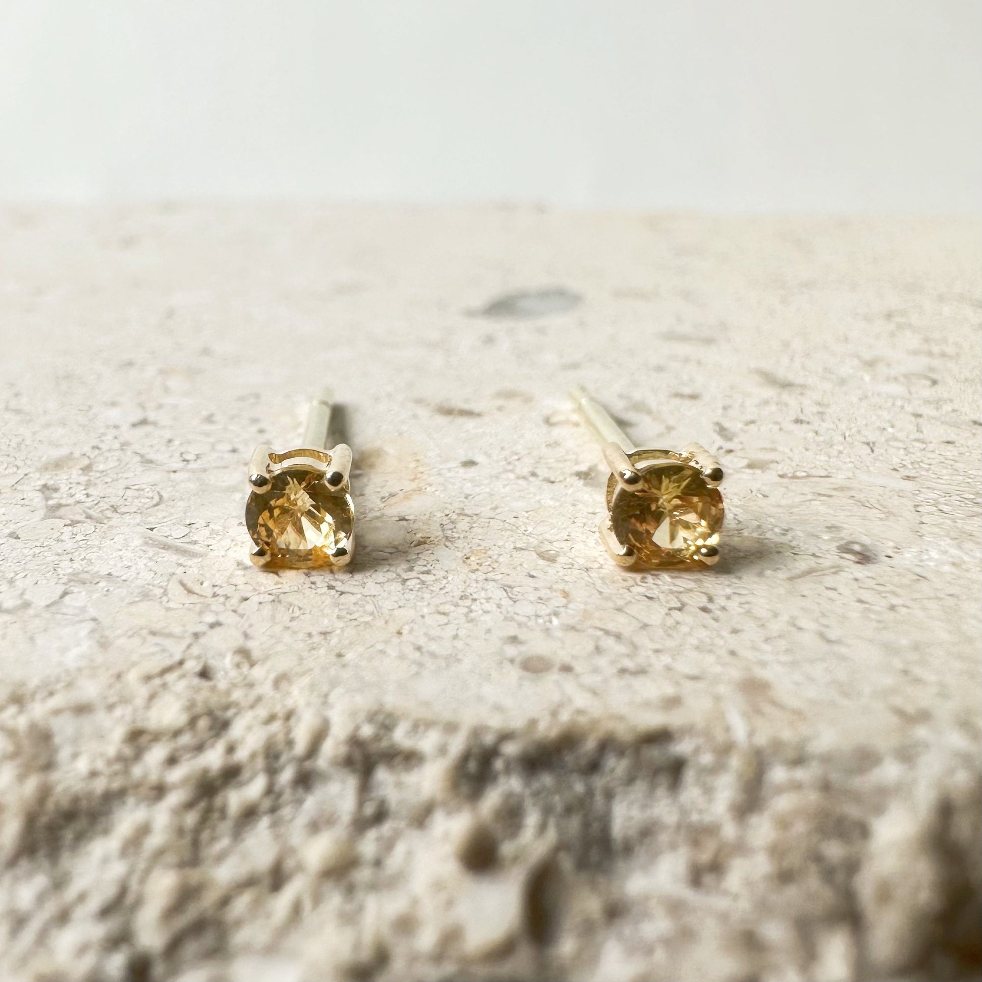 14K Solid Gold Genuine 3mm Yellow Sapphire Studs/Pair