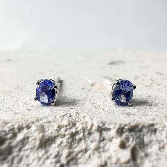 14K Solid Gold Genuine Tanzanite 3mm x 4mm Oval Studs/Pair