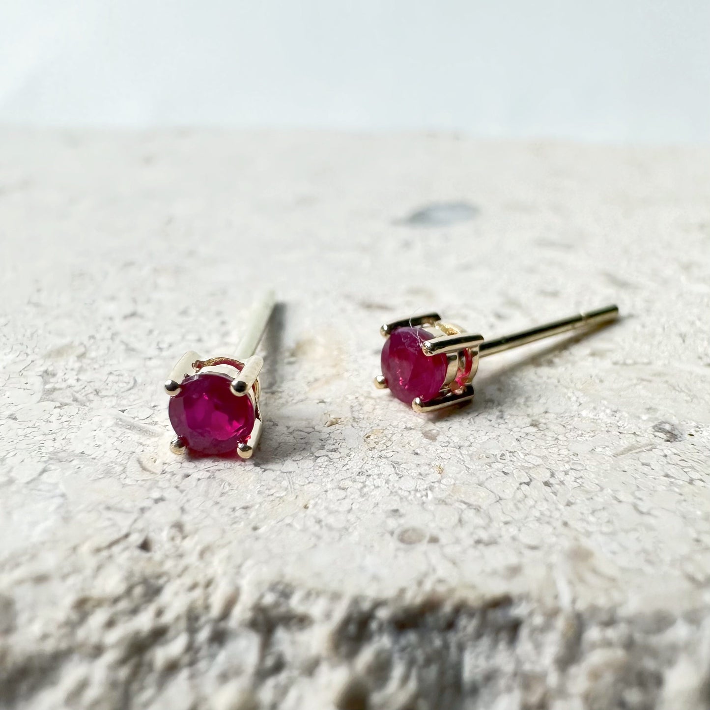 14K Solid Gold Genuine Ruby 3mm Studs/Pair