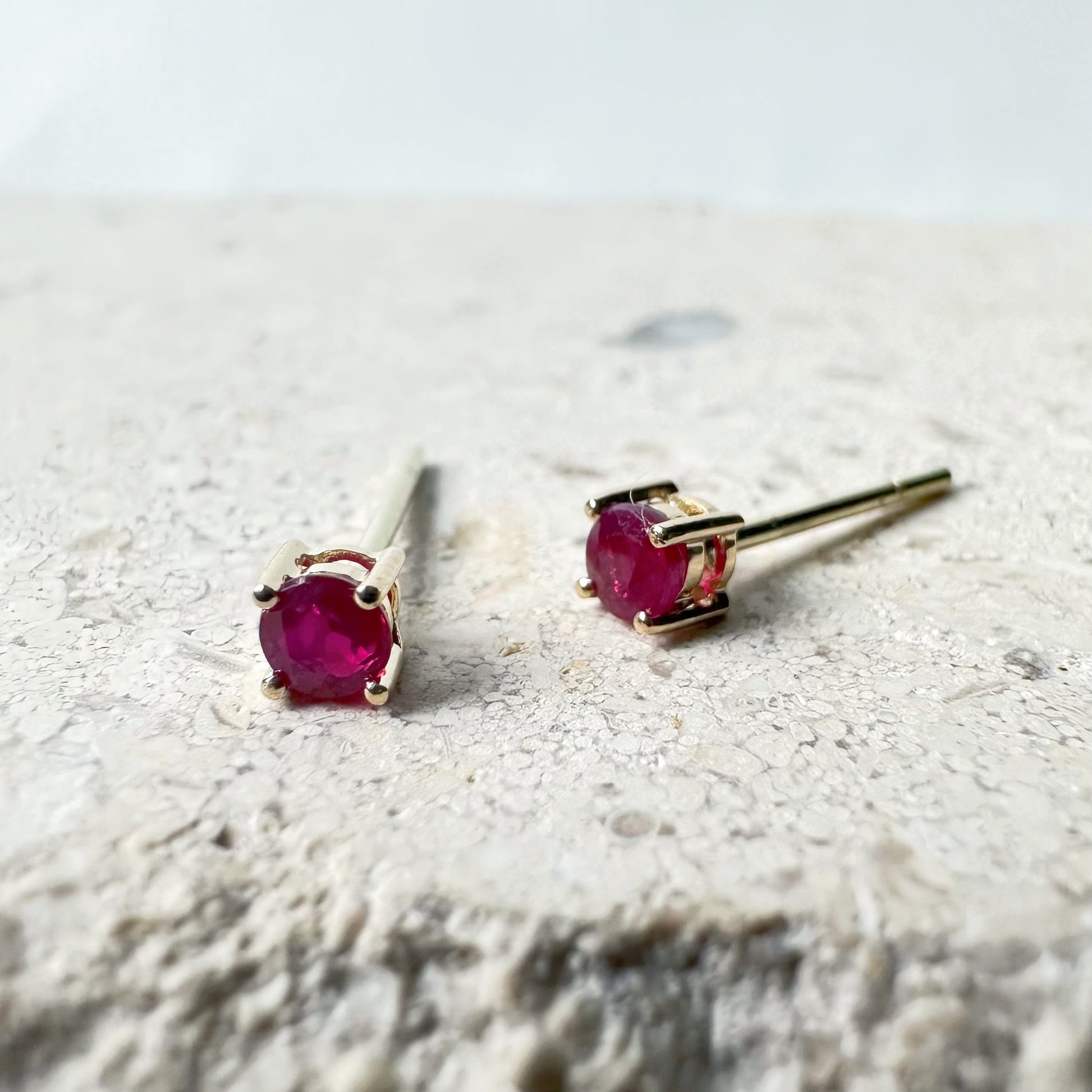 14K Solid Gold Genuine Ruby 3mm Studs/Pair