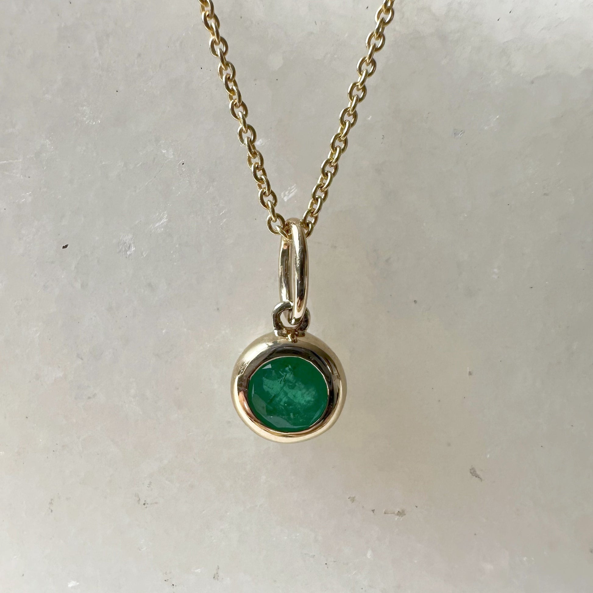 14K Solid Gold Genuine Bezel Emerald Pendant