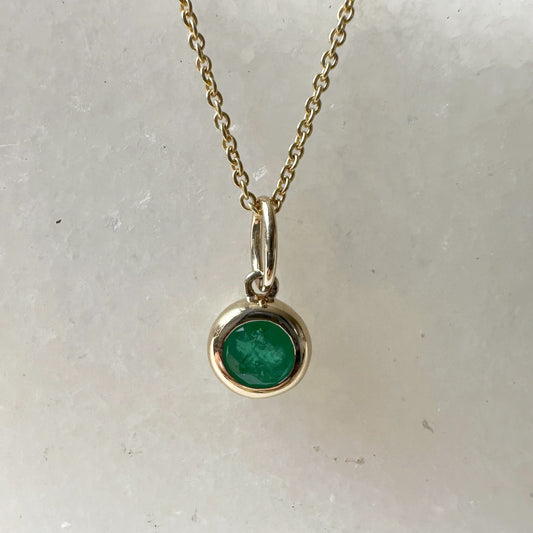 14K Solid Gold Genuine Bezel Emerald Pendant