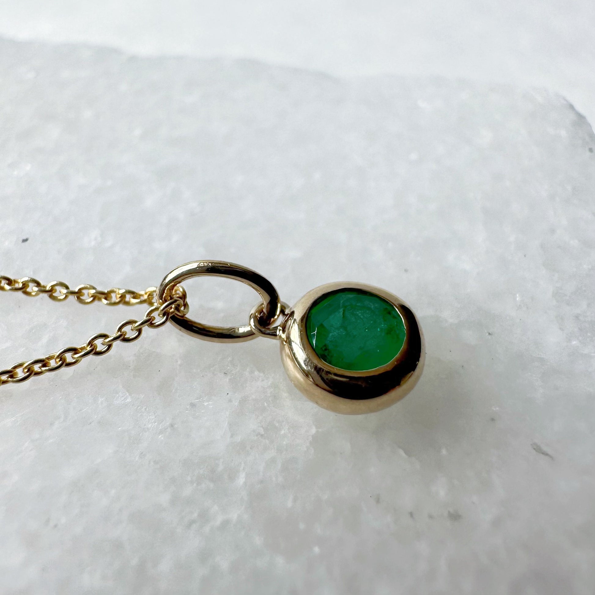 14K Solid Gold Genuine Bezel Emerald Pendant