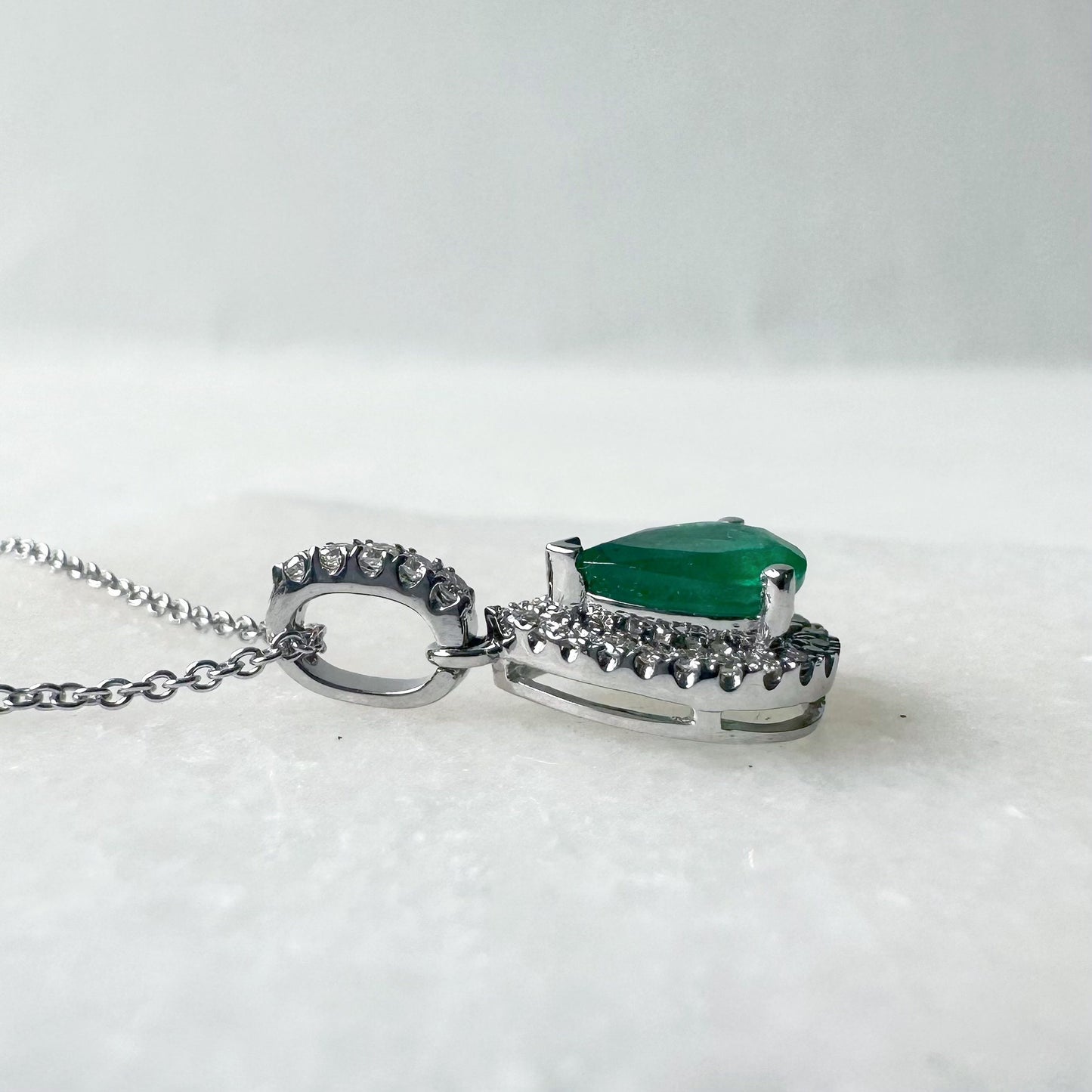 14K Solid Gold Genuine Emerald and Diamond Pendant