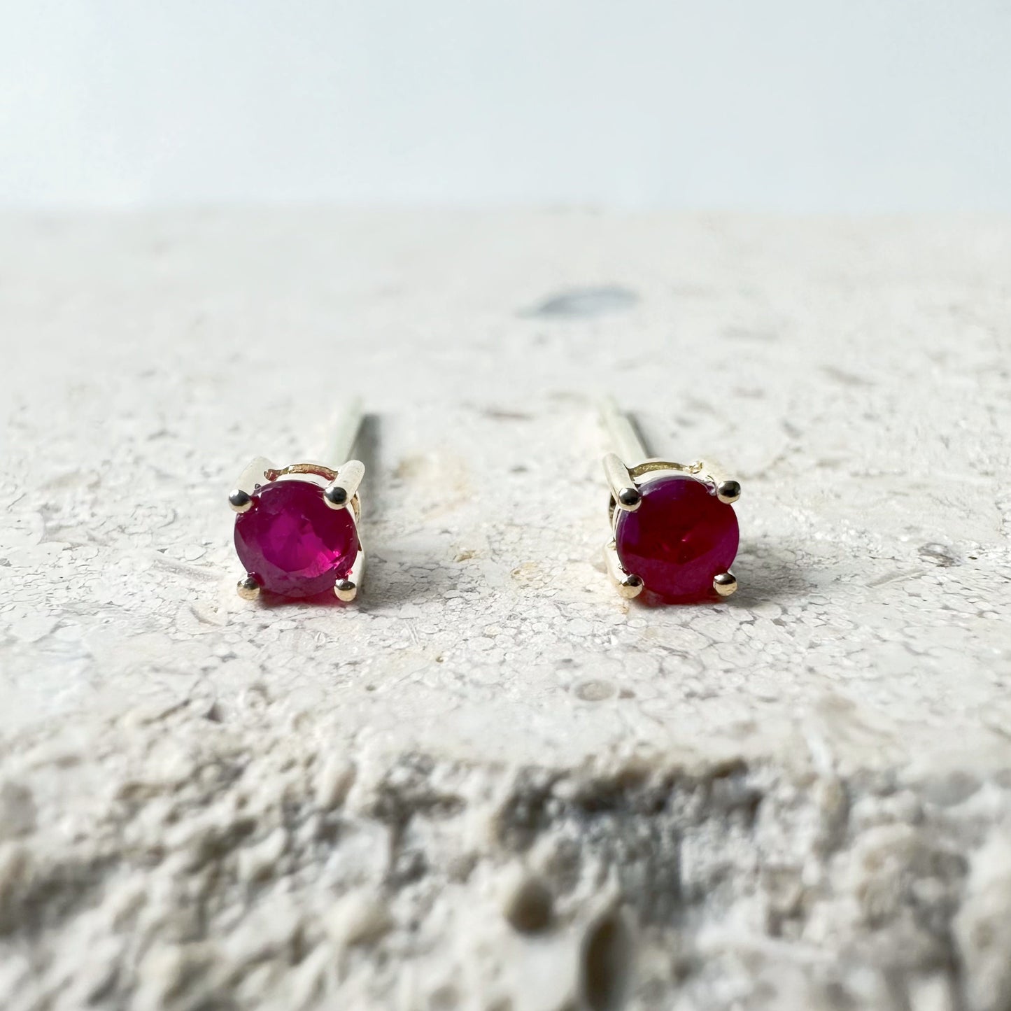 14K Solid Gold Genuine Ruby 3mm Studs/Pair