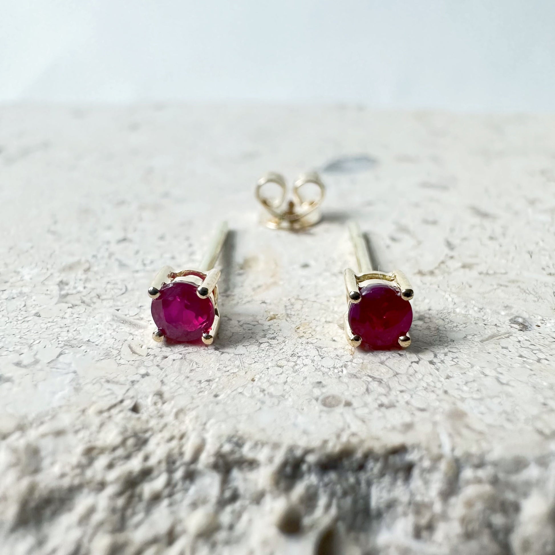 14K Solid Gold Genuine Ruby 3mm Studs/Pair