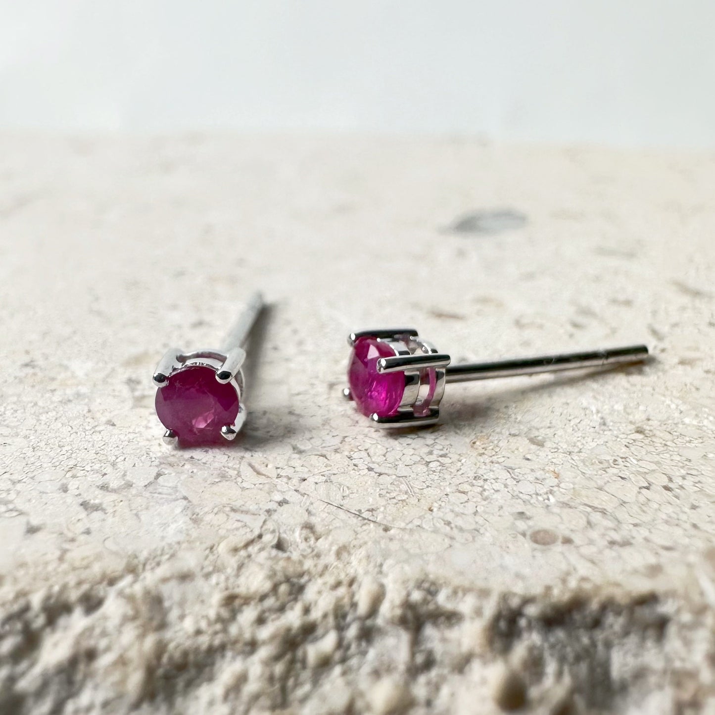 14K Solid Gold Genuine Ruby 3mm Studs/Pair