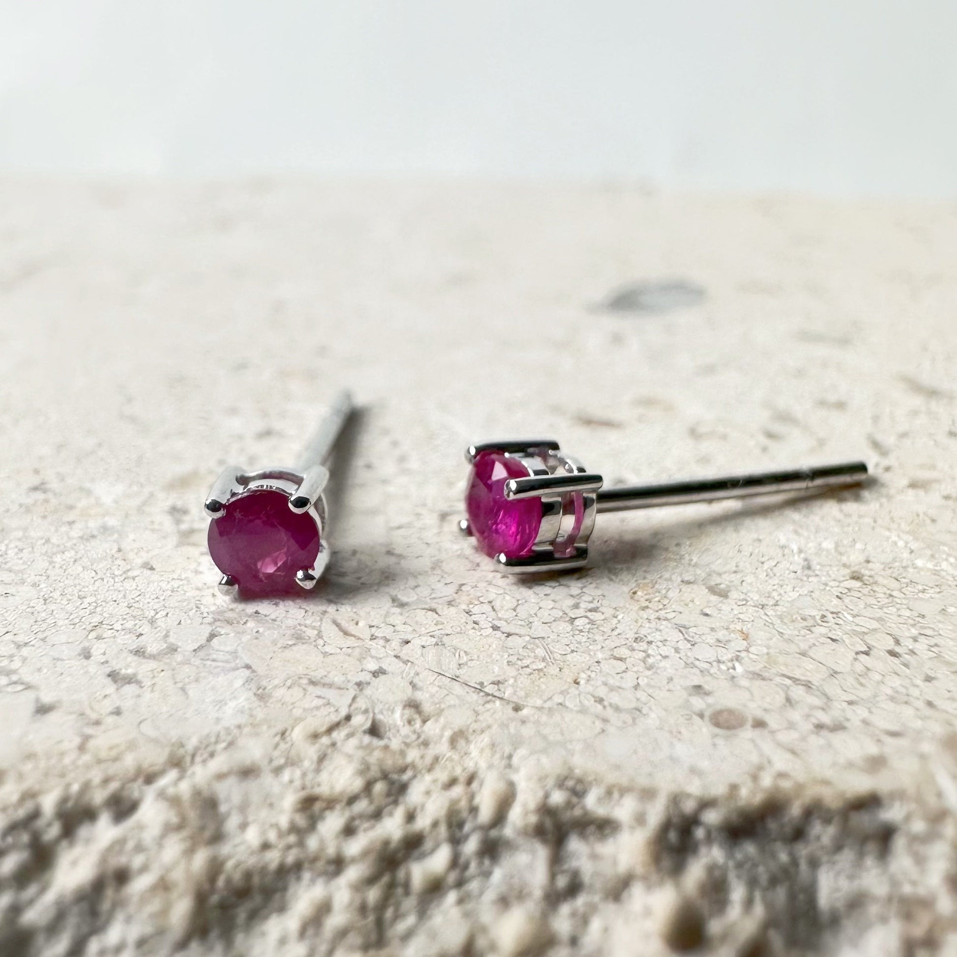 14K Solid Gold Genuine Ruby 3mm Studs/Pair