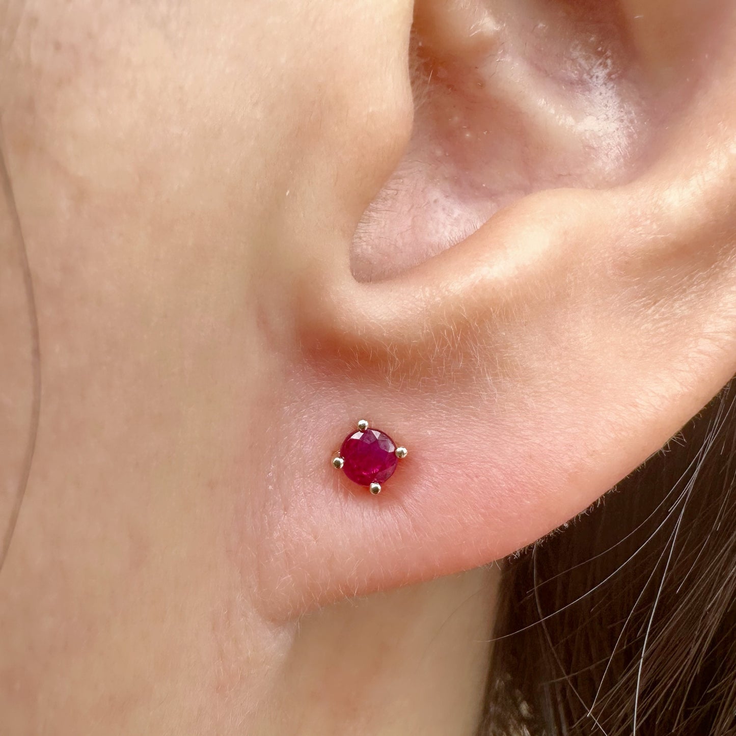 14K Solid Gold Genuine Ruby 3mm Studs/Pair
